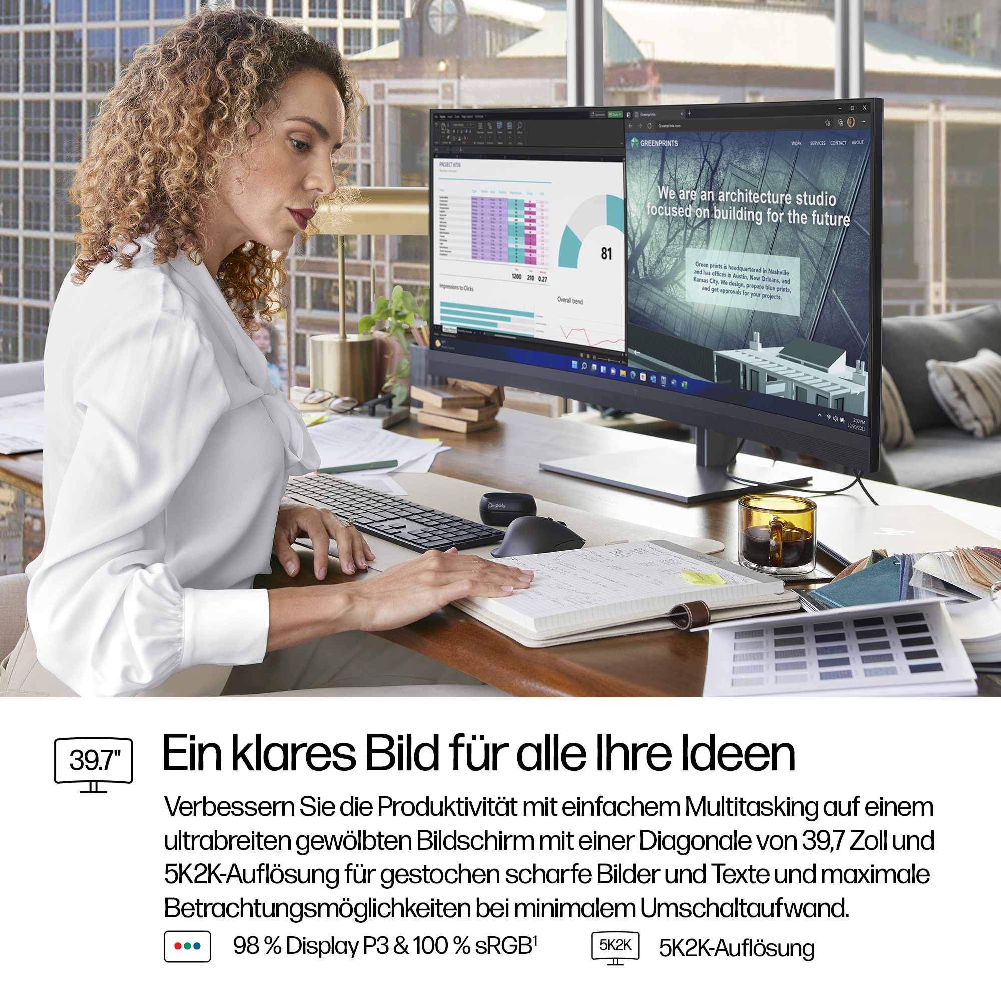 HP 740pm - Series 7 Pro - LED-Monitor - gebogen - 101.6 cm (40)