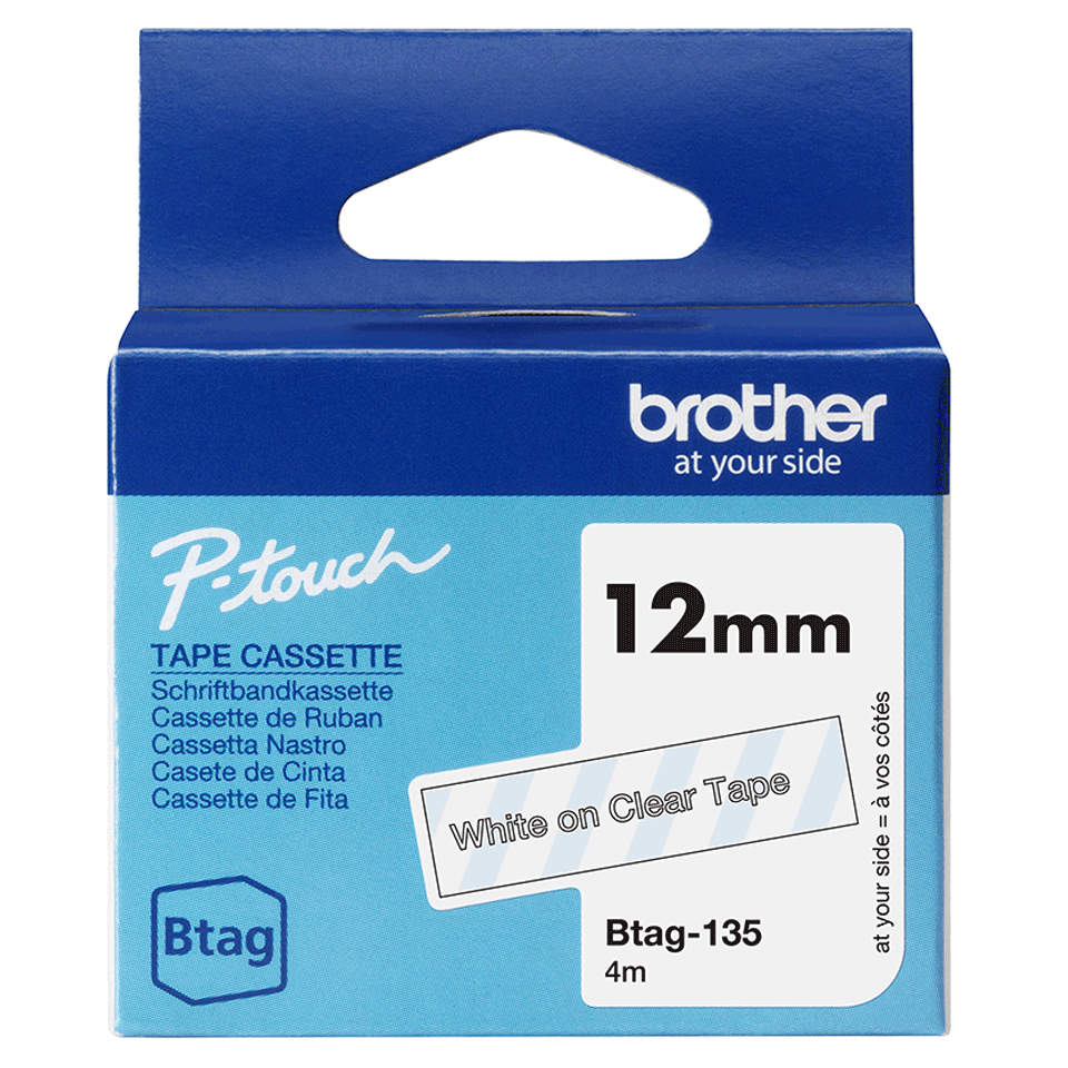 Brother BTAG-135 cinta para impresora de etiquetas Blanco sobre transparencia