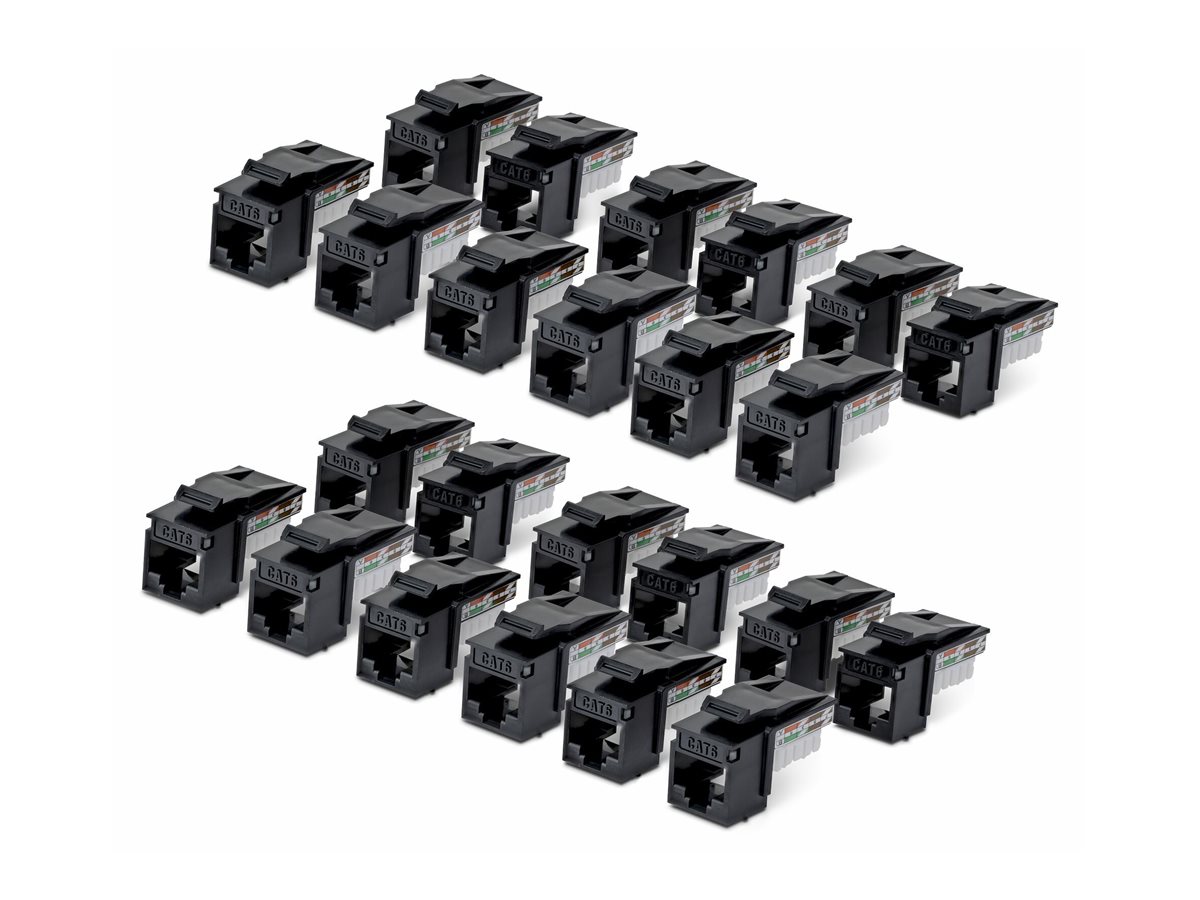 StarTech.com Cat6 Keystone Jack, 24-Pack RJ45 Ethernet Keystone Jacks, UTP Cat6 Wall Jack, 90-Degree 110 Punch Down, Black