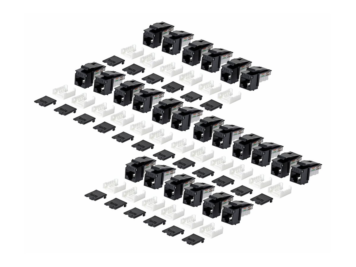 StarTech.com Cat6 Keystone Jack, 24-Pack RJ45 Ethernet Keystone Jacks, UTP Cat6 Wall Jack, 90-Degree 110 Punch Down, Black