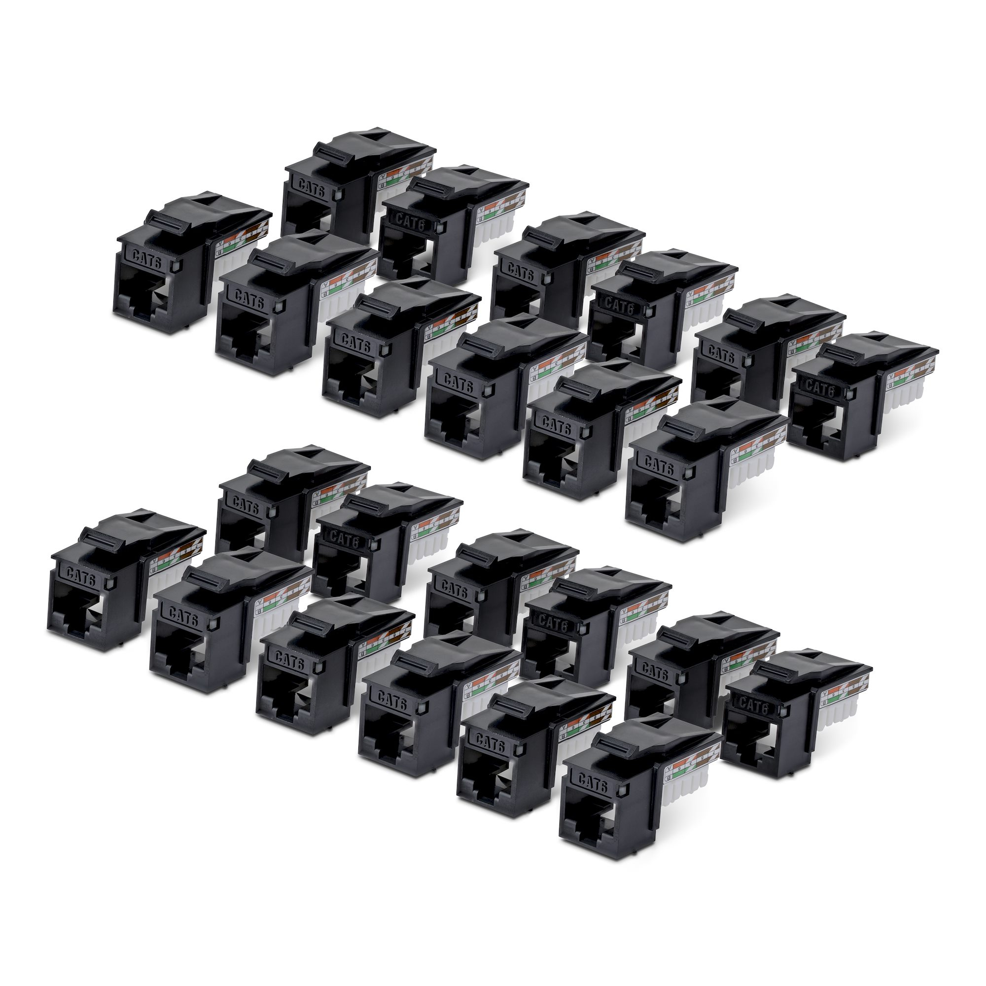 StarTech.com Cat6 Keystone Jack, 24-Pack RJ45 Ethernet Keystone Jacks, UTP Cat6 Wall Jack, 90-Degree 110 Punch Down, Black