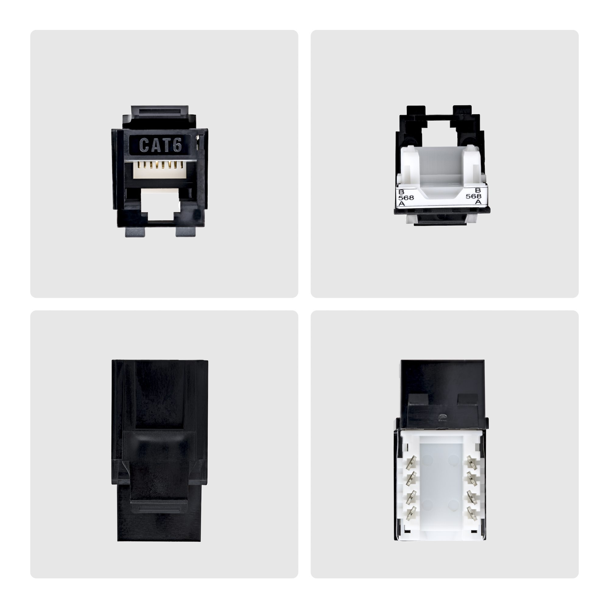 StarTech.com Cat6 Keystone Jack, 24-Pack RJ45 Ethernet Keystone Jacks, UTP Cat6 Wall Jack, 90-Degree 110 Punch Down, Black