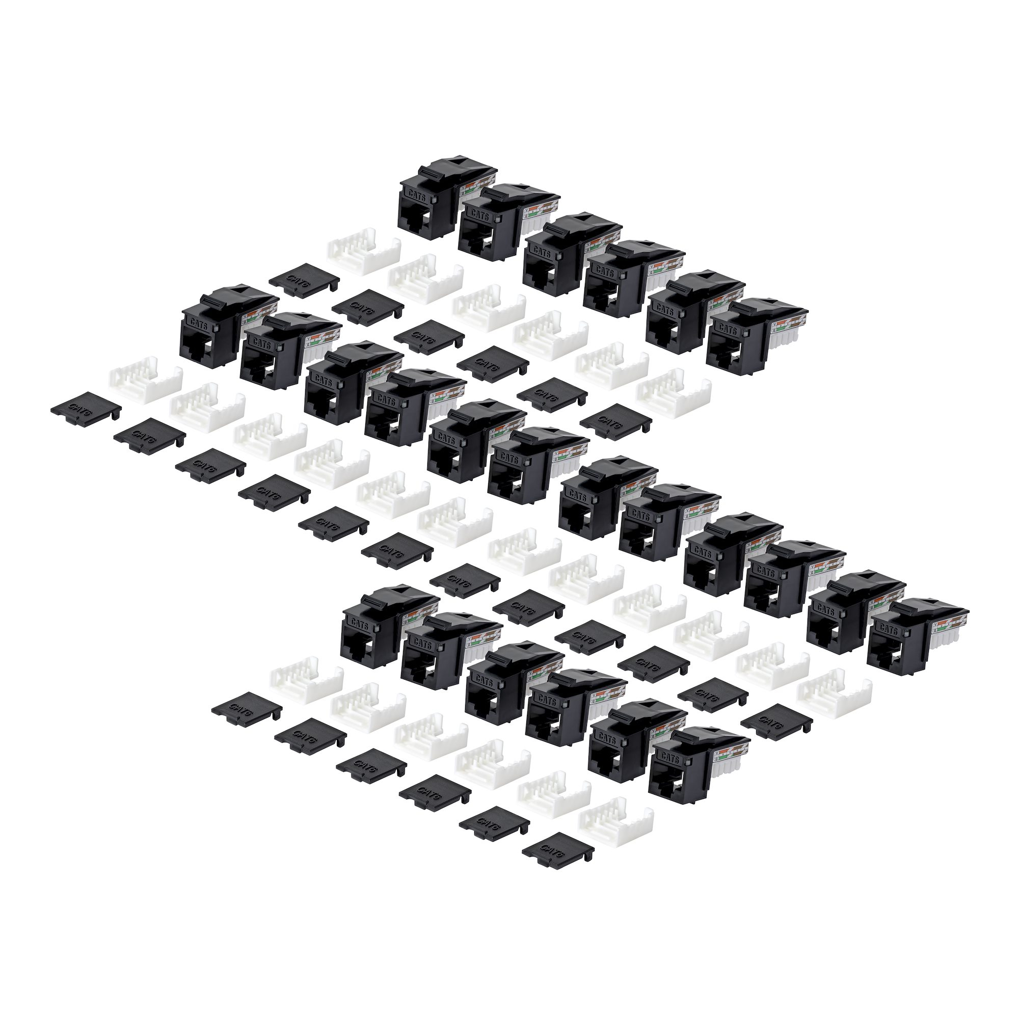 StarTech.com Cat6 Keystone Jack, 24-Pack RJ45 Ethernet Keystone Jacks, UTP Cat6 Wall Jack, 90-Degree 110 Punch Down, Black