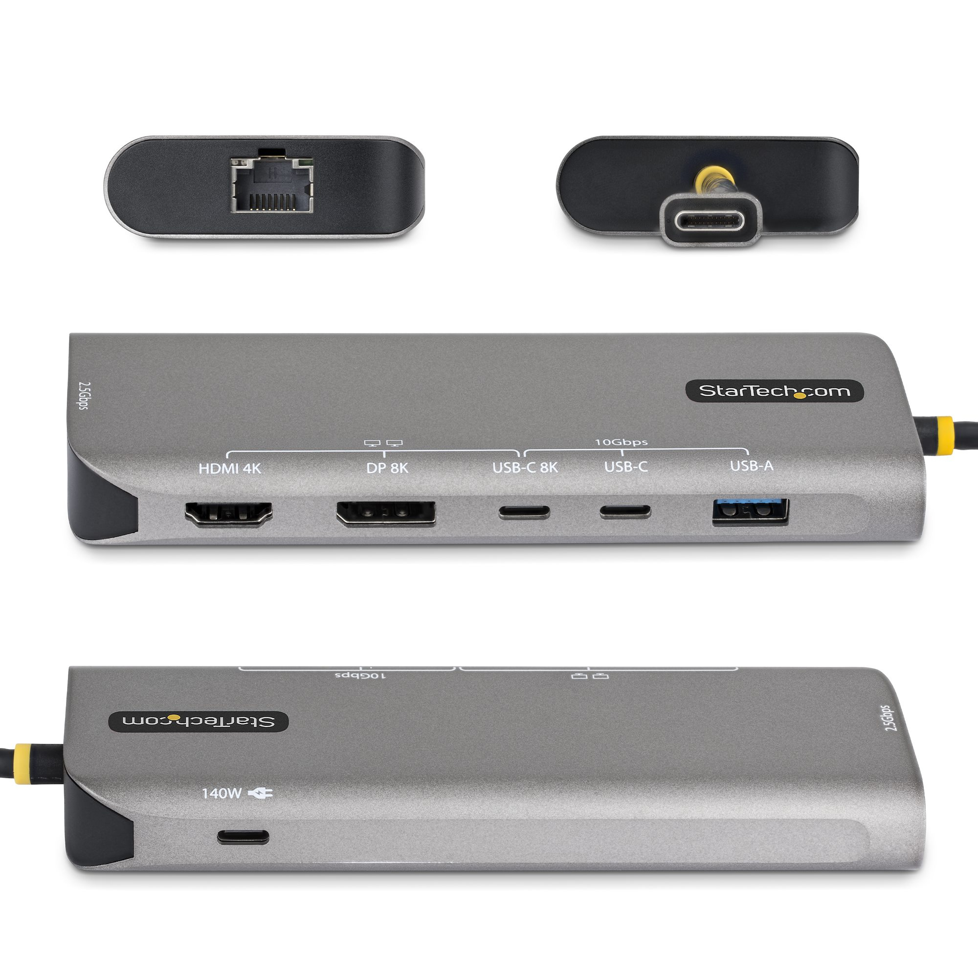 StarTech.com Adattatore Multiporta USB4 7-in-1, Dual 4K senza driver per macOS e Windows, ricarica PD 140W, Hub 3 porte 10Gbps, Ethernet 2.5 Gigabit, Mini Dock