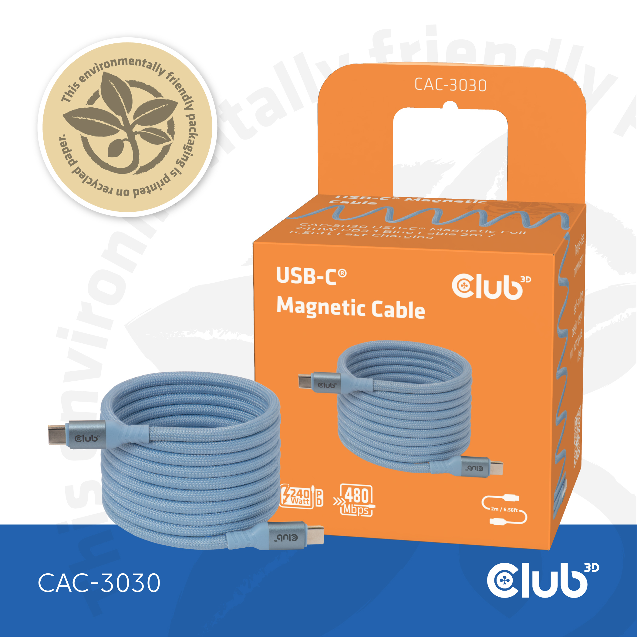 CLUB3D CAC-3030 c�ble USB 2 m USB C Bleu