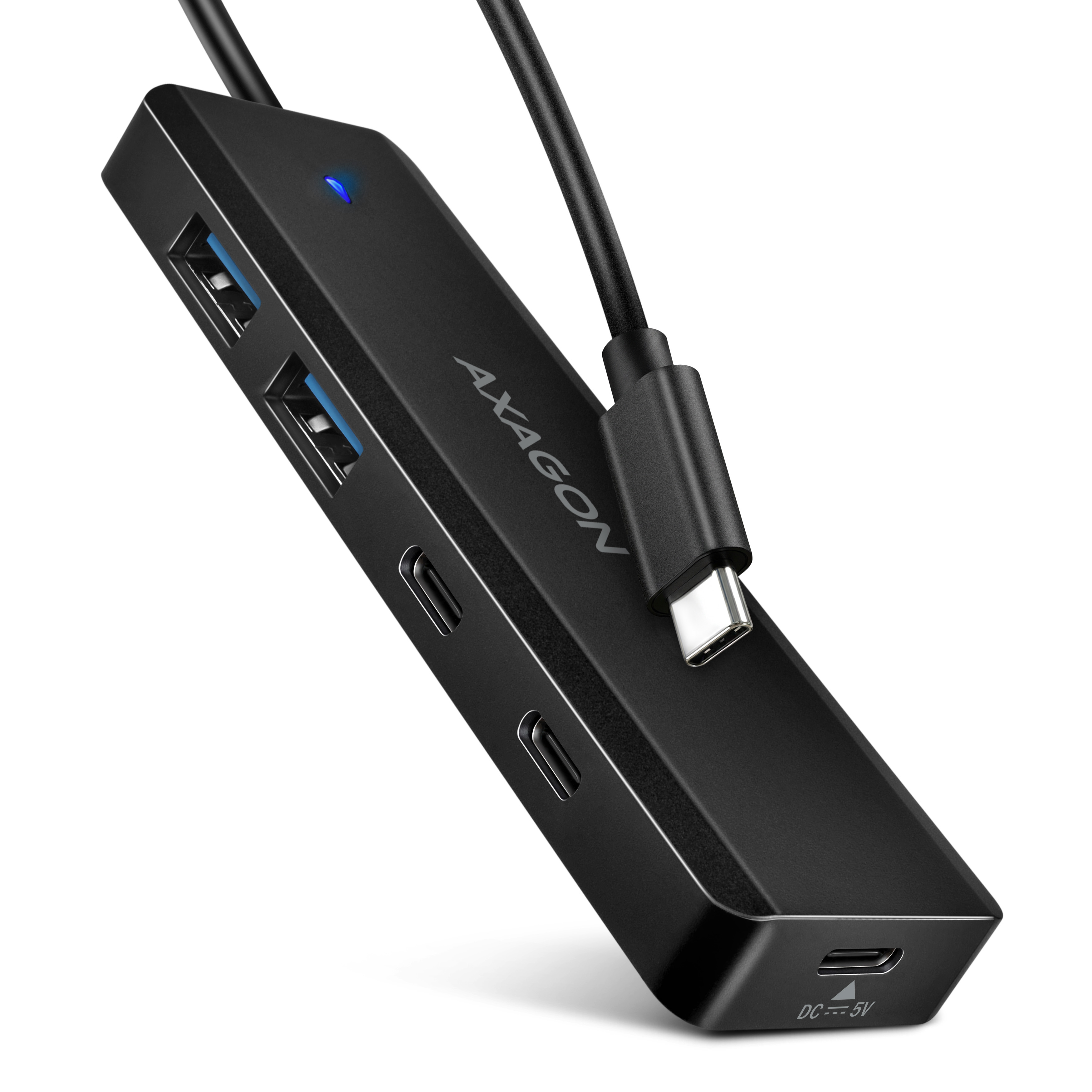 Axagon HUE-C2C 4� USB 5Gbps Hub, 2� USB-A & 2� USB-C, USB-C Power IN, 19cm USB-C Cable