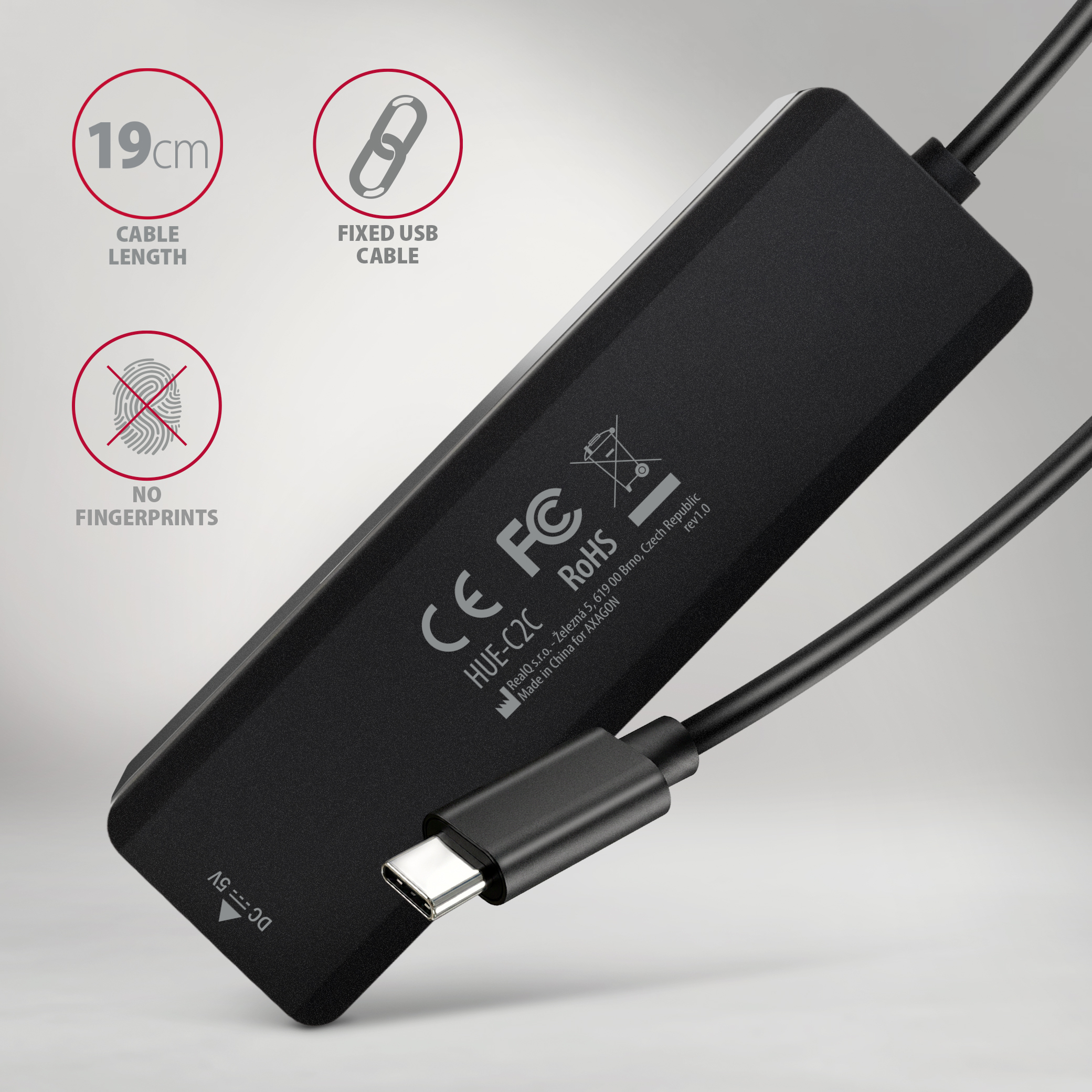 Axagon HUE-C2C 4� USB 5Gbps Hub, 2� USB-A & 2� USB-C, USB-C Power IN, 19cm USB-C Cable