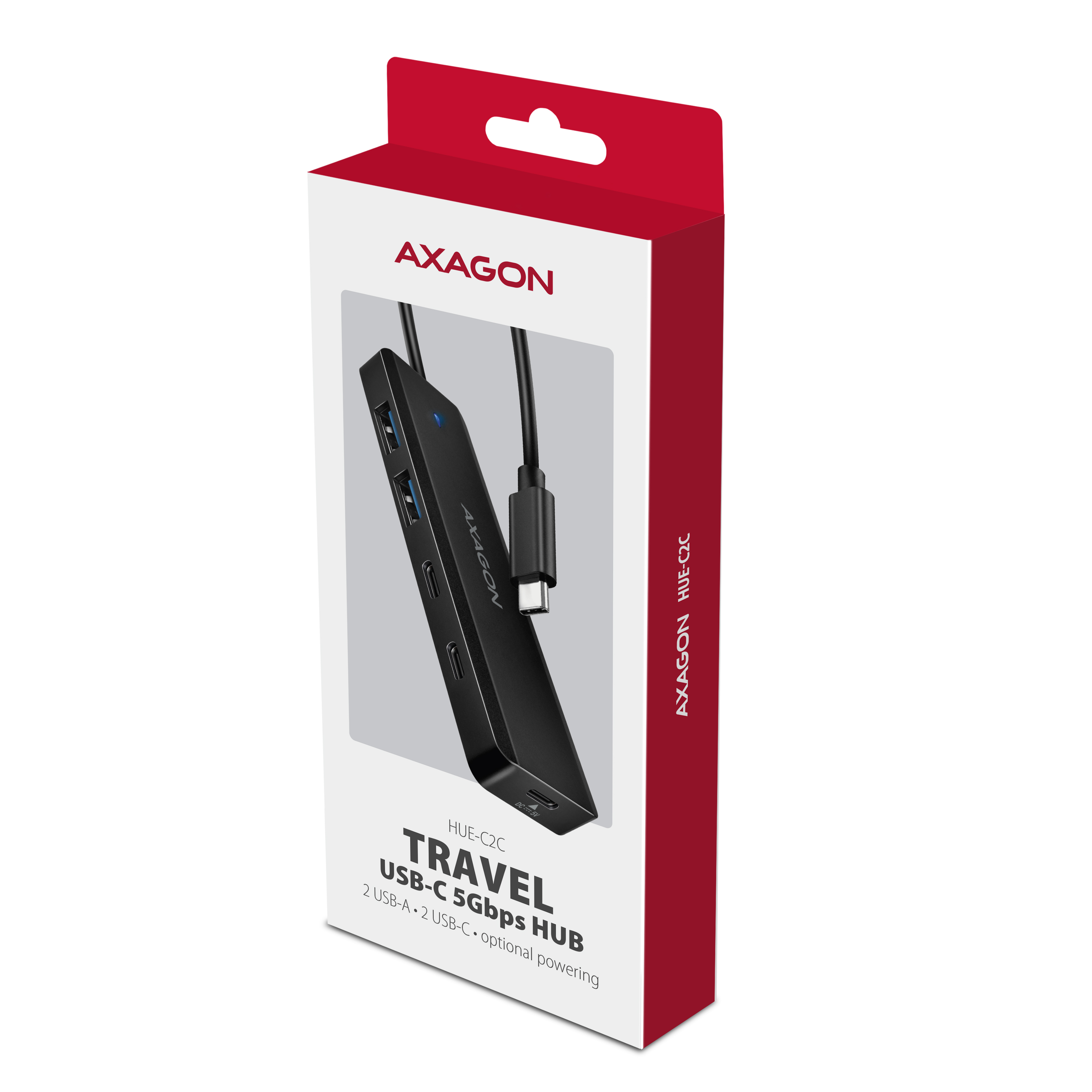 Axagon HUE-C2C 4� USB 5Gbps Hub, 2� USB-A & 2� USB-C, USB-C Power IN, 19cm USB-C Cable