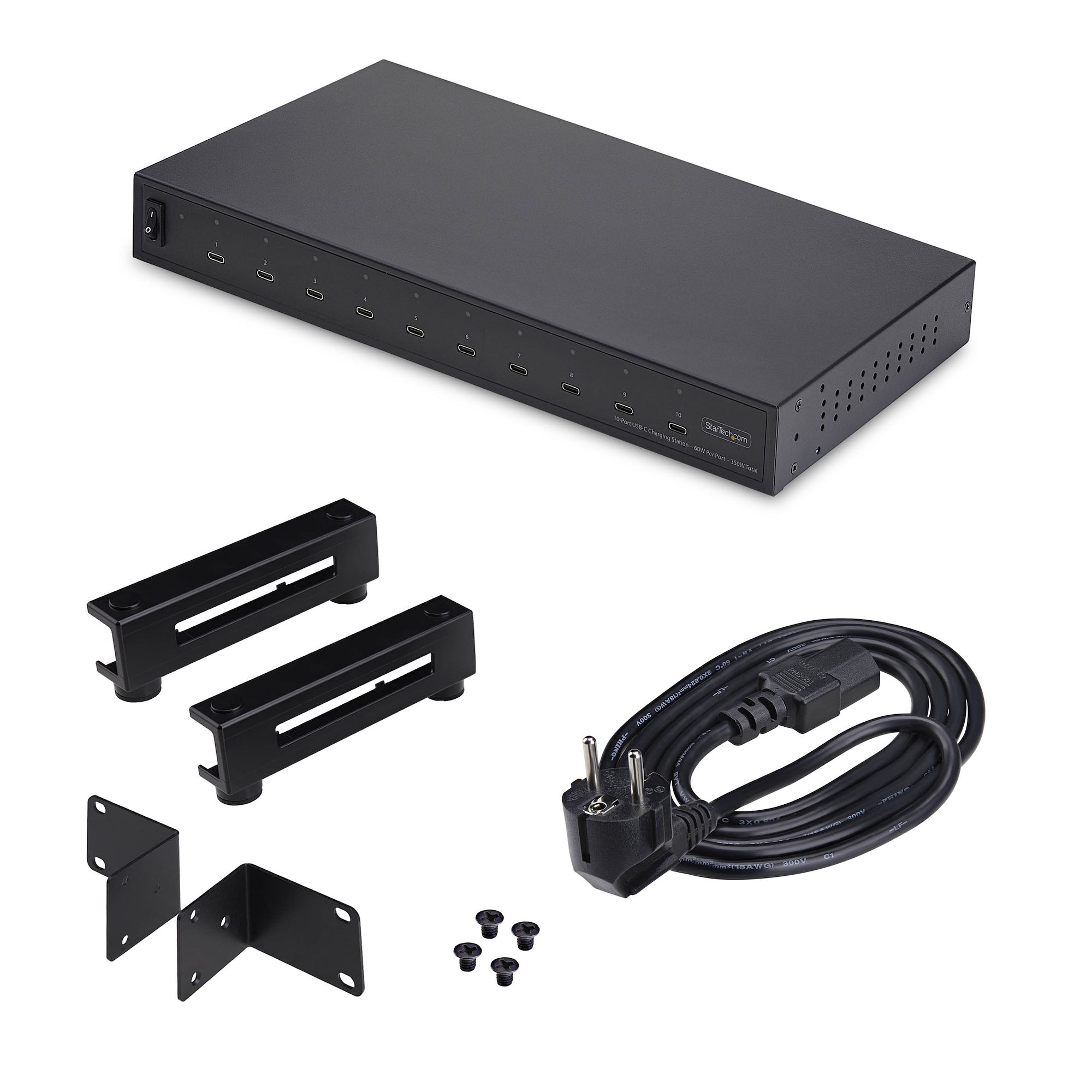 StarTech.com 10-Port USB-C Charging Hub, 60W Per Port, 350W Total Power, Multiport Charger Block / Station, TAA Compliant