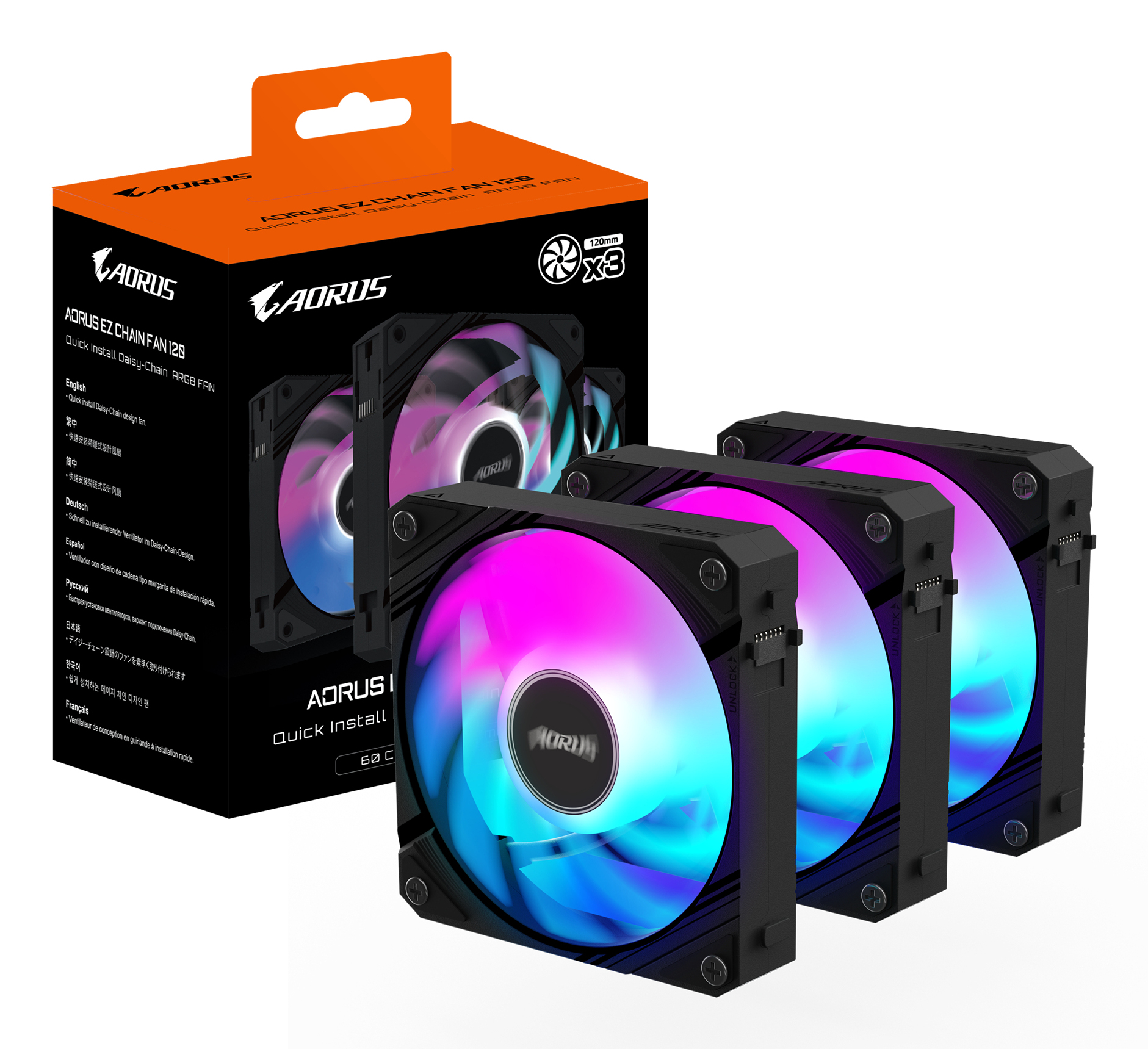 GIGABYTE AORUS EZ CHAIN FAN 120 (3-Pack) Carte-m�re Ventilateur 12 cm Noir 3 pi�ce(s)