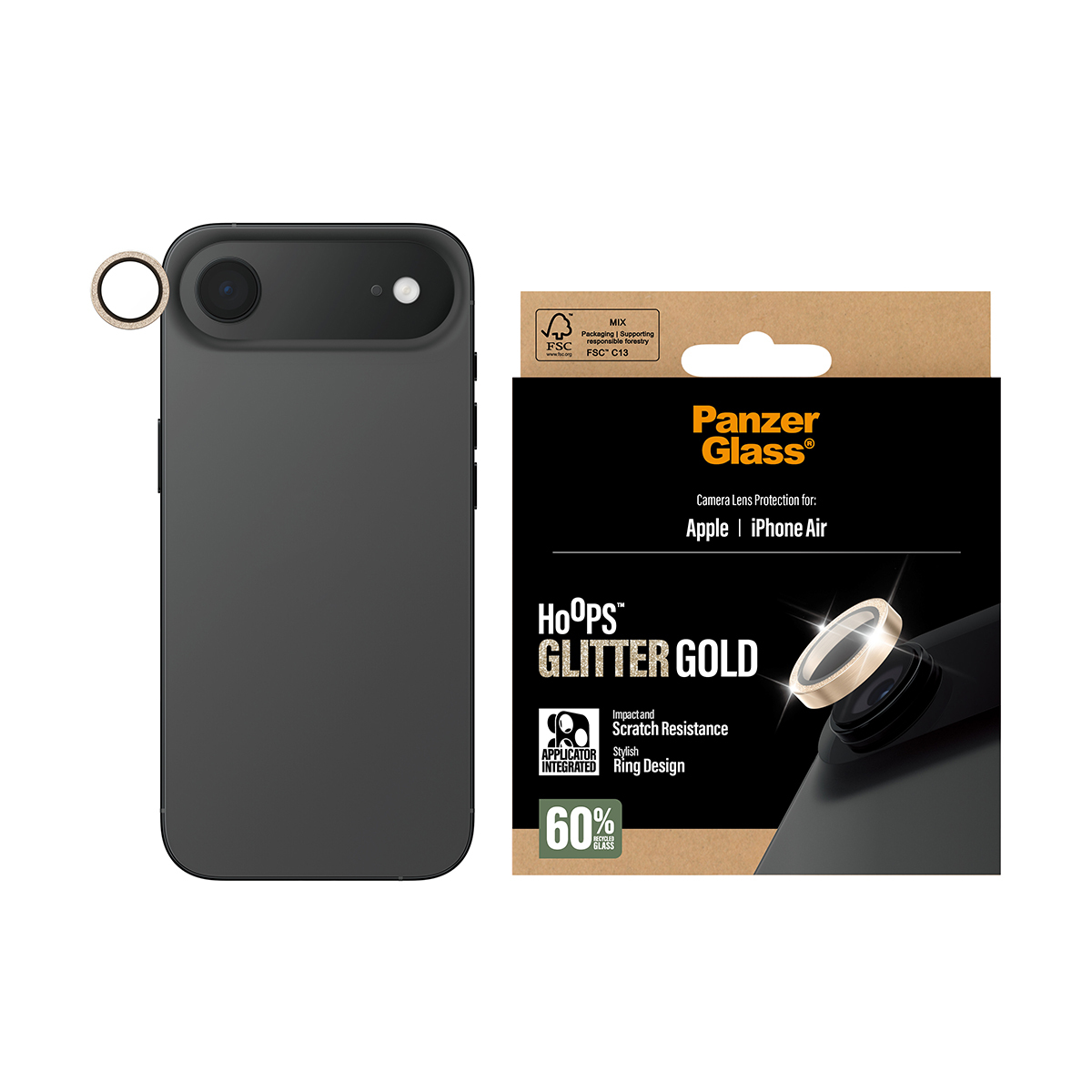 PanzerGlass Hoops Glitter Gold Camera Lens Protector iPhone Air