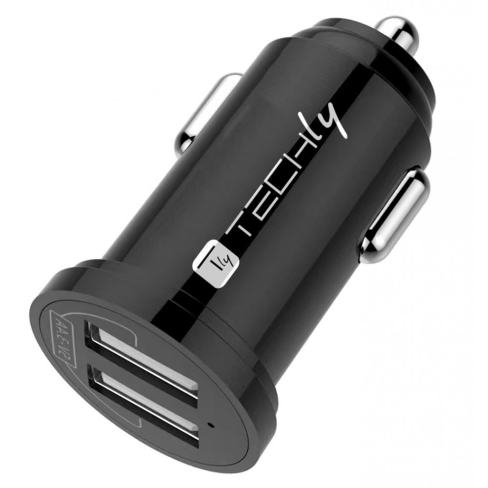 Techly Mini Caricatore da Auto 2 Porte USB-A 24W/4.8A Nero