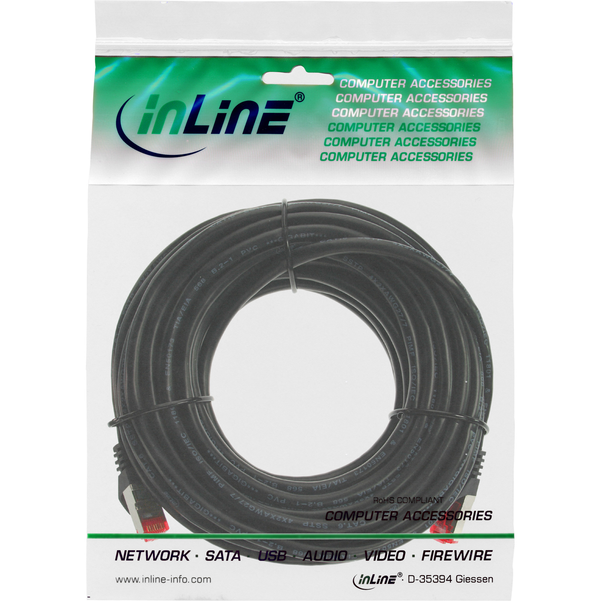 InLine Patch Cable S/FTP PiMF Cat.6 250MHz PVC CCA black 5m