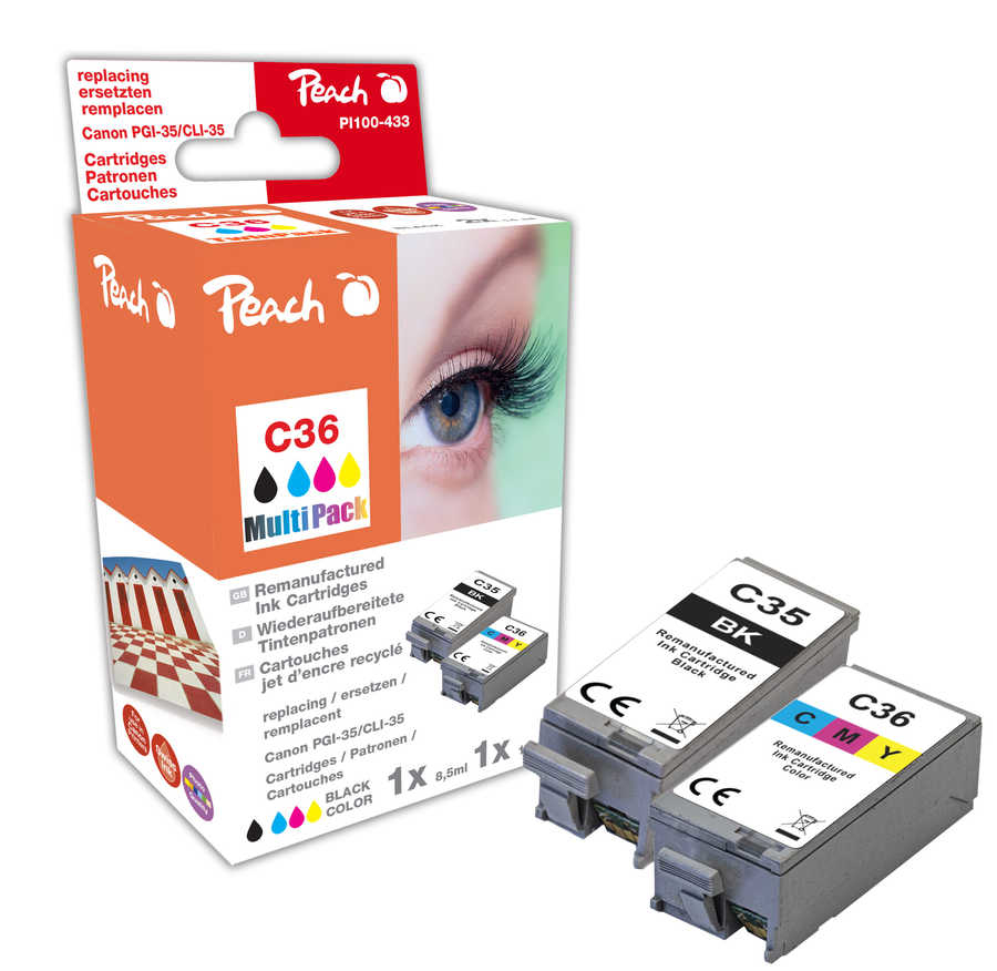 Peach PI100-433 ink cartridge 2 pc(s) Compatible Black, Cyan, Magenta, Yellow