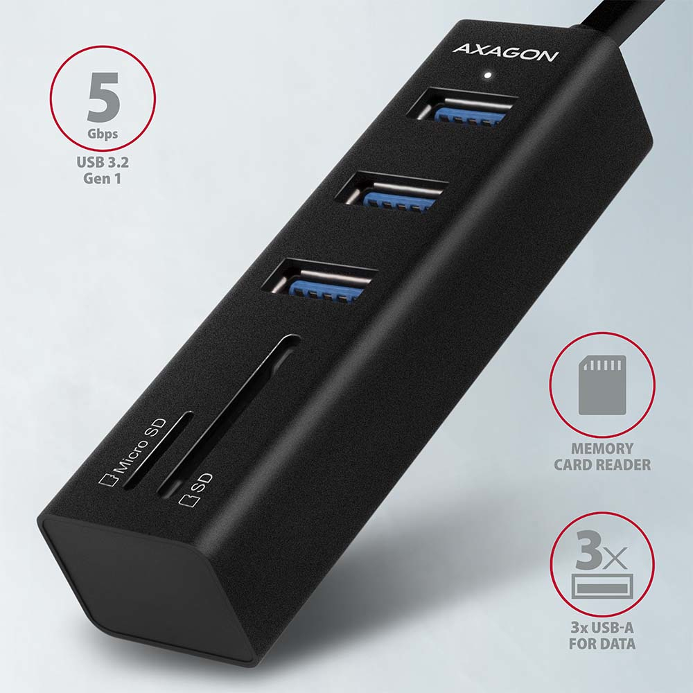 AXAGON HMA-CR3A Multiport-Hub USB 3.0 Typ A Gbit-LAN 3x USB-A SD microSD