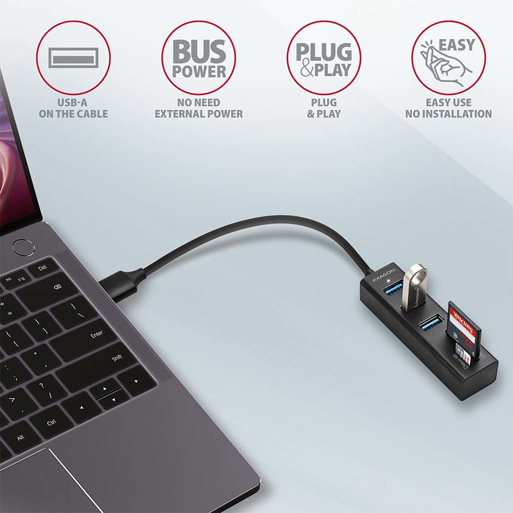 AXAGON HMA-CR3A Multiport-Hub USB 3.0 Typ A Gbit-LAN 3x USB-A SD microSD