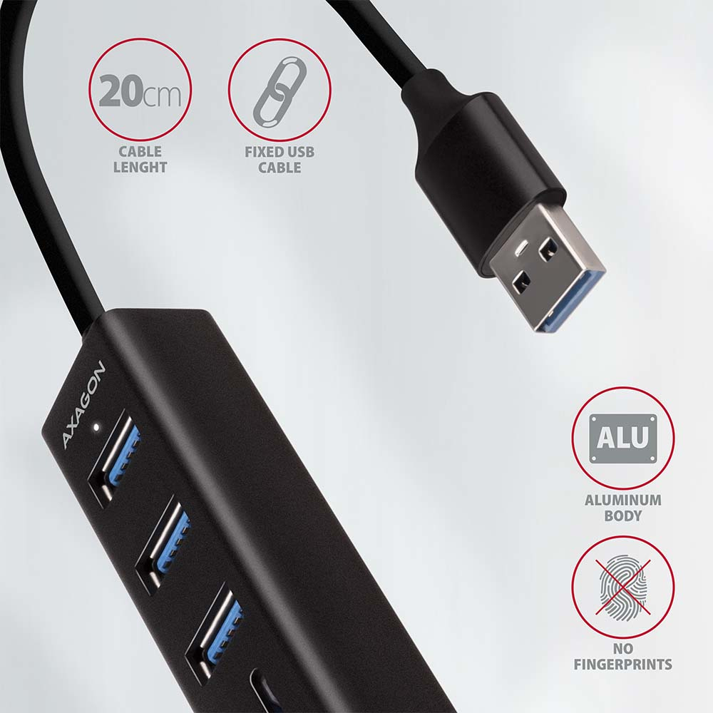 AXAGON HMA-CR3A Multiport-Hub USB 3.0 Typ A Gbit-LAN 3x USB-A SD microSD