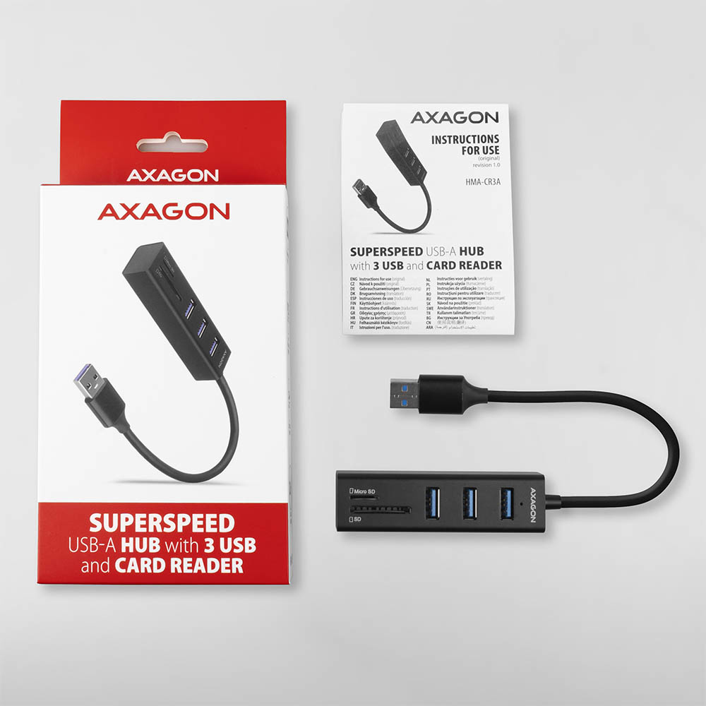 AXAGON HMA-CR3A Multiport-Hub USB 3.0 Typ A Gbit-LAN 3x USB-A SD microSD