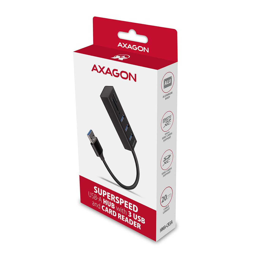 AXAGON HMA-CR3A Multiport-Hub USB 3.0 Typ A Gbit-LAN 3x USB-A SD microSD