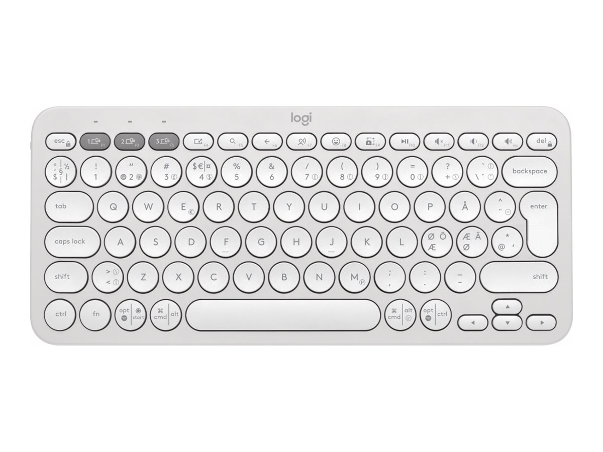Logitech Pebble Keys 2 K380s clavier Universel RF sans fil + Bluetooth QWERTY Danois, Finlandais, Norvgien, Sudois Blanc