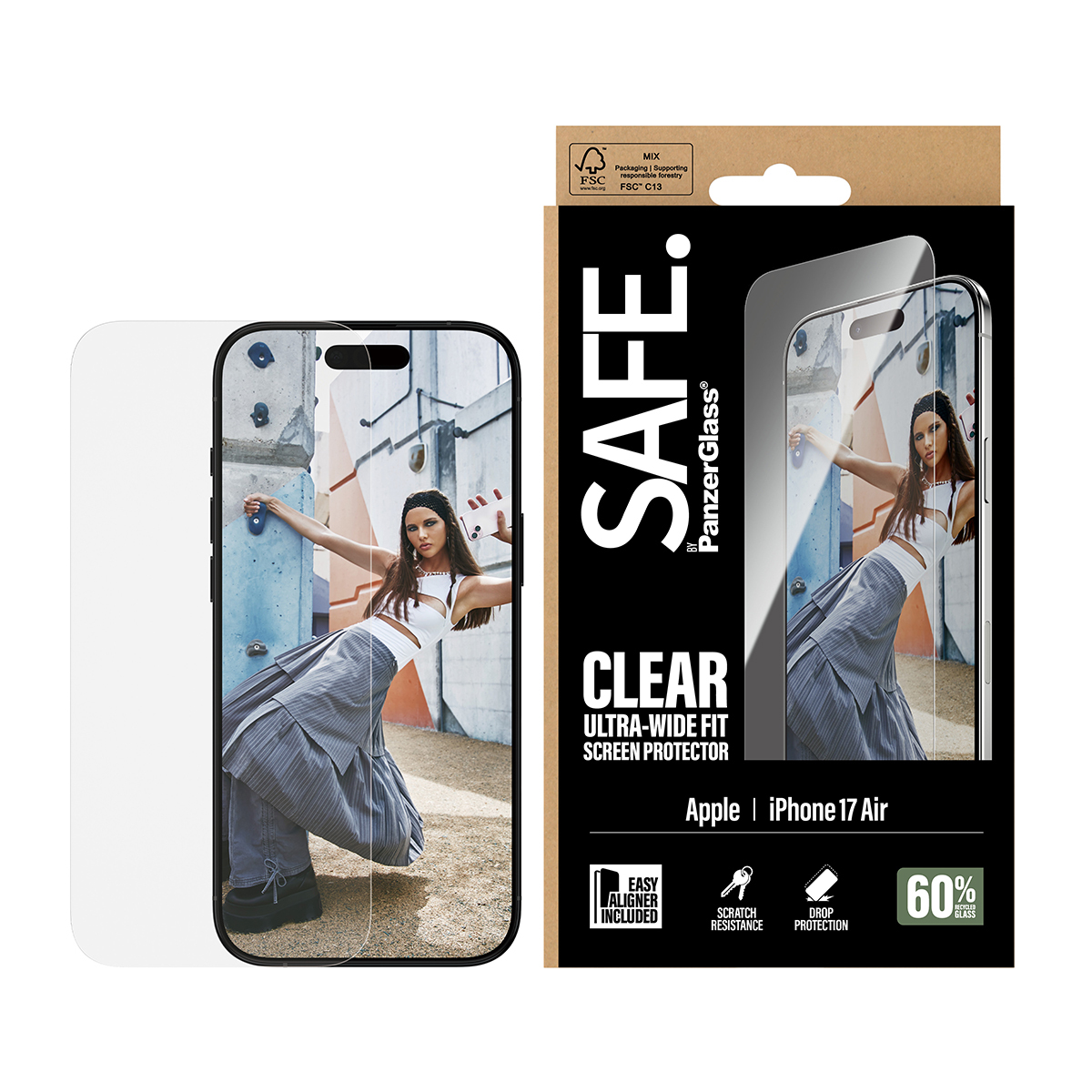 PanzerGlass SAFE. Screen Protector iPhone 17 Air Ultra-Wide Fit w. EasyAligner