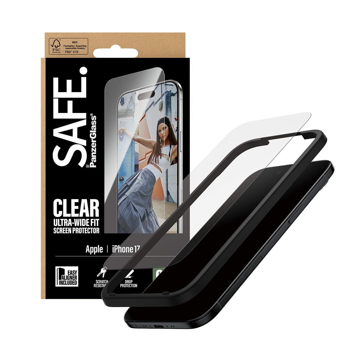 PanzerGlass SAFE. Screen Protector iPhone 17 Air Ultra-Wide Fit w. EasyAligner