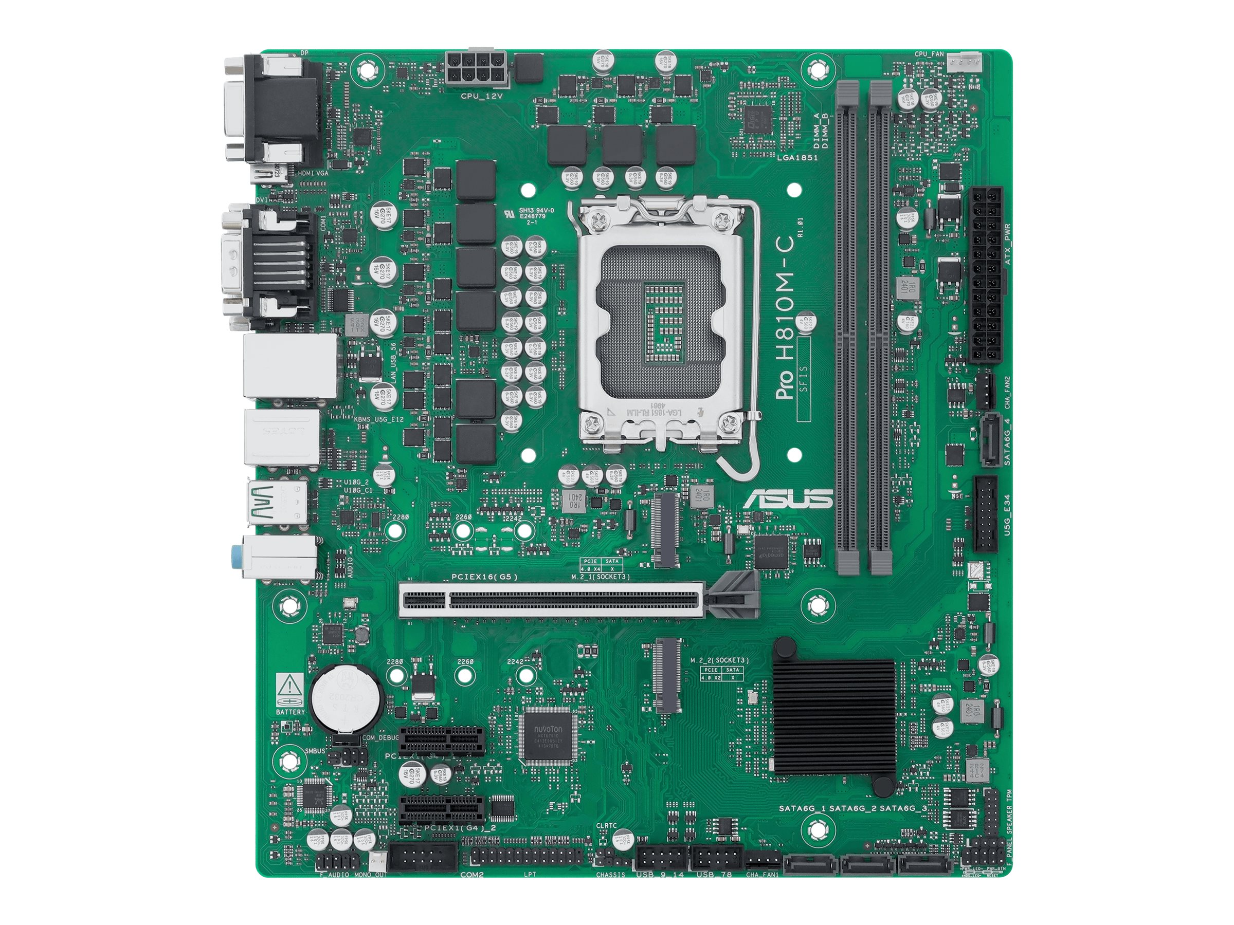 ASUS PRO H810M-C-CSM - Motherboard - micro ATX - LGA1851-Sockel - H810 Chipsatz - USB-C 3.2 Gen 1, USB 3.2 Gen 2, USB 3.2 Gen 1 - Gigabit LAN - Onboard-Grafik (CPU erforderlich)