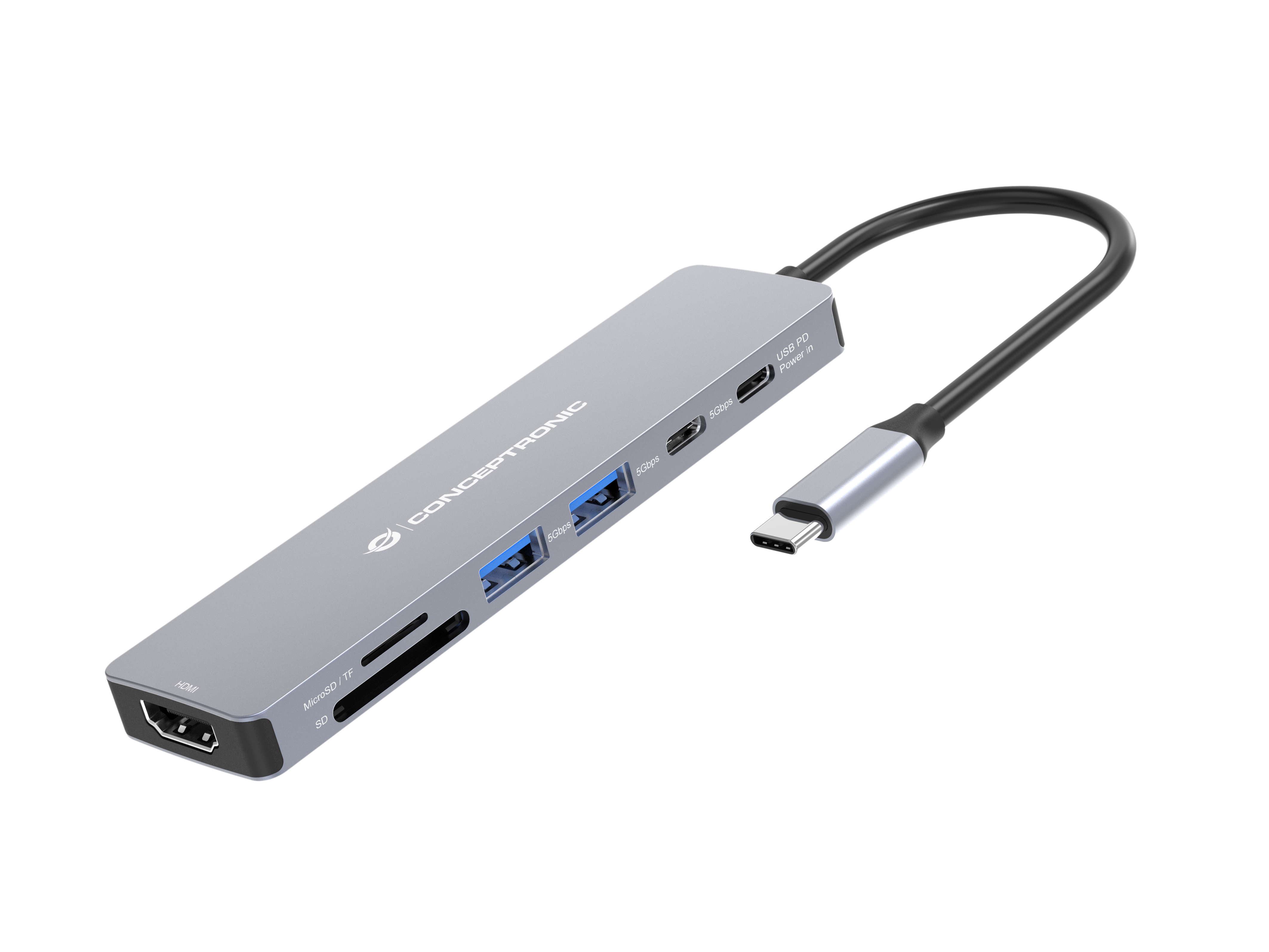 Conceptronic Dock USB-C->HDMI 2xUSB-A 2xUSB-C SD TF 0.25m