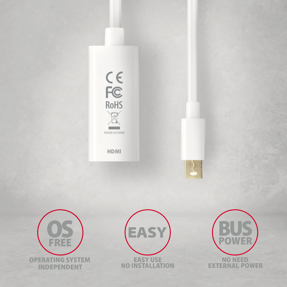 Axagon RVDM-HI14NW adaptador de cable de vdeo 0,15 m Mini DisplayPort HDMI Blanco