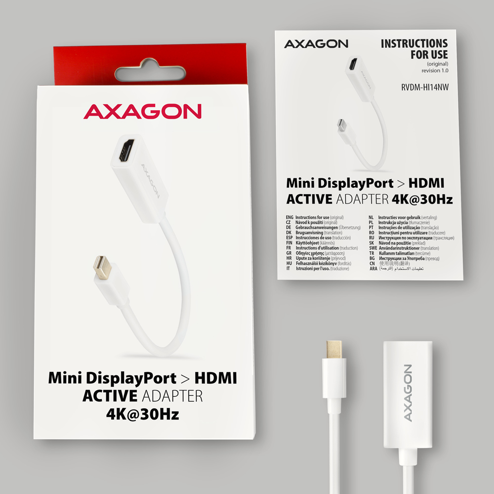 Axagon RVDM-HI14NW adaptador de cable de vdeo 0,15 m Mini DisplayPort HDMI Blanco