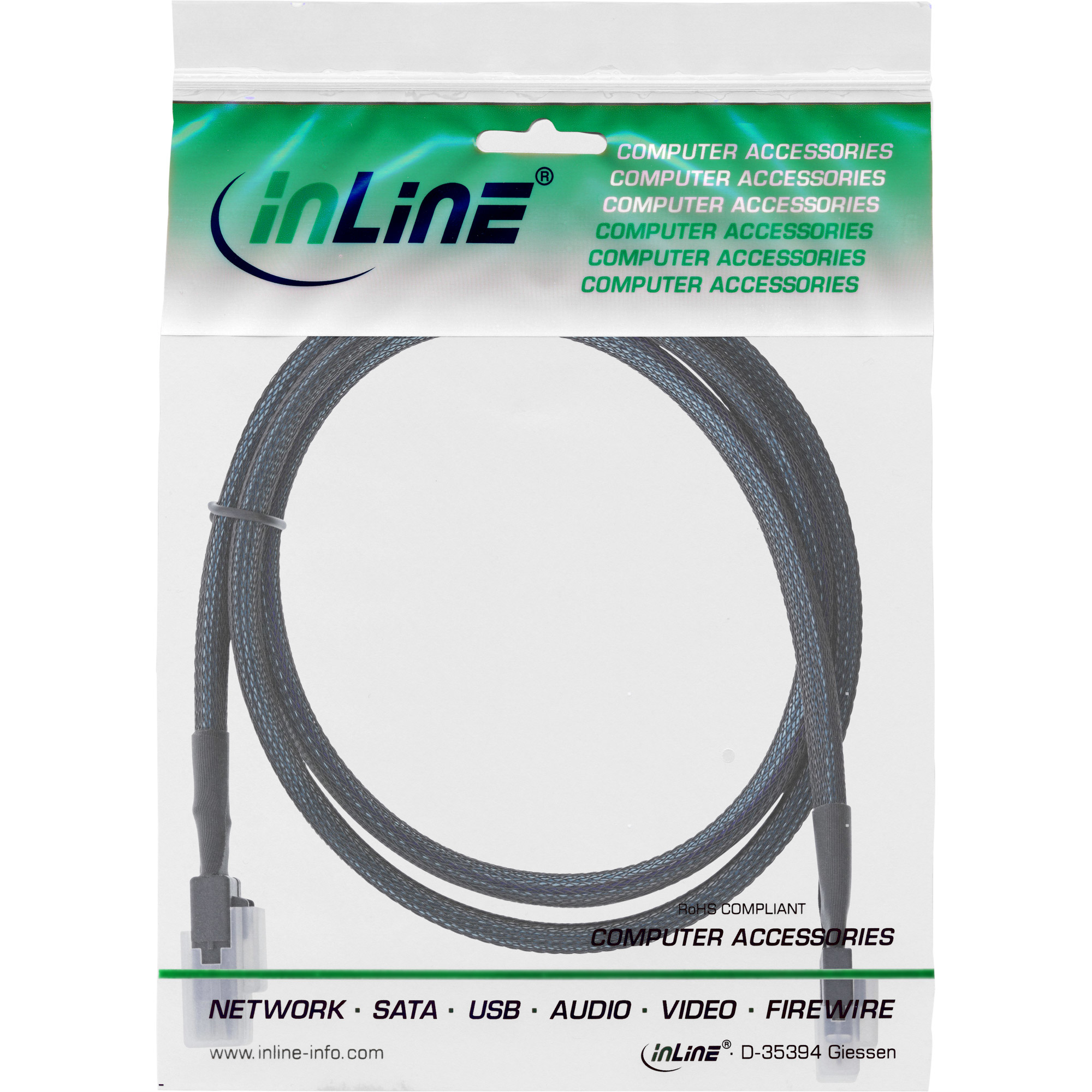InLine Slim SAS cable, SFF-8654 to Mini SAS SFF-8087, 12Gb/s, 0.5m