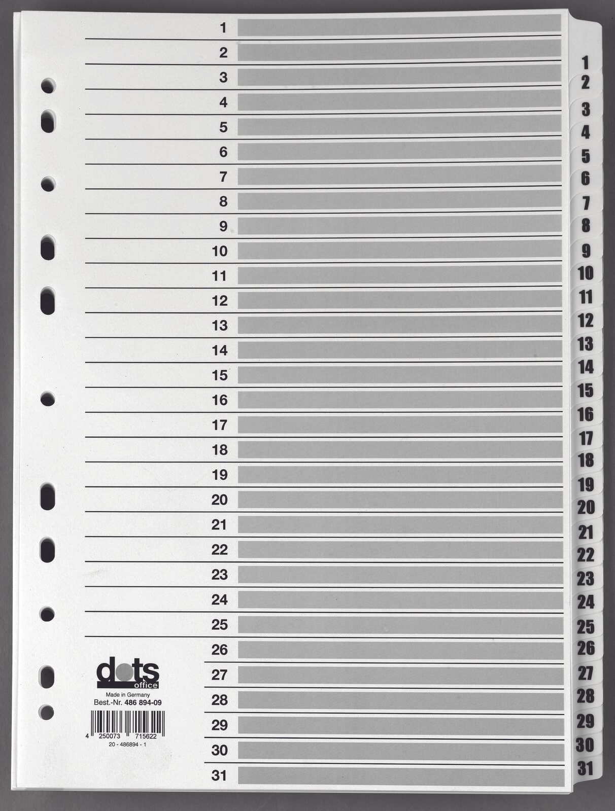 dots Ordnerregister Mylar DIN A4 Vollformat 1-31 wei 31-teilig