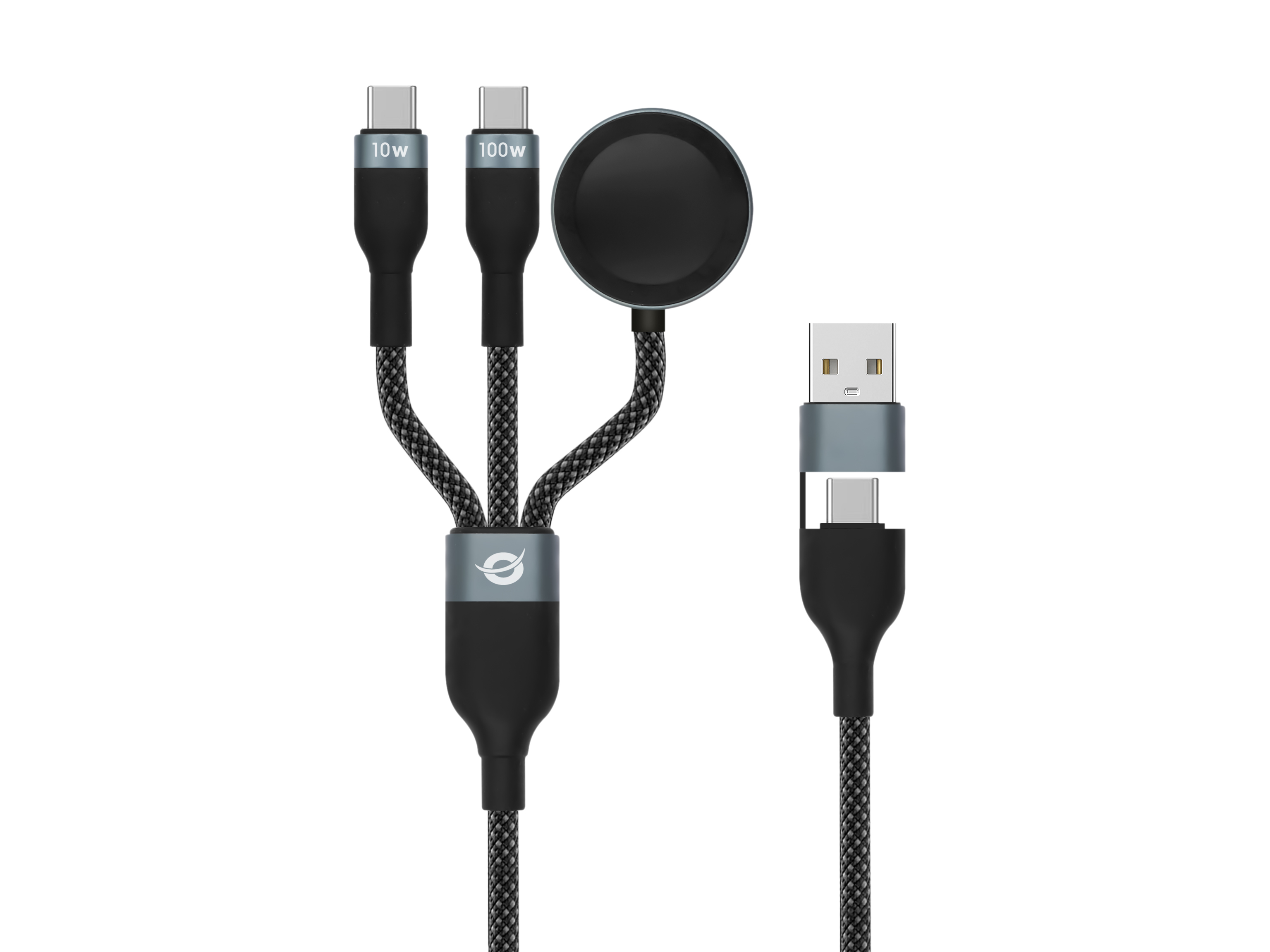 Conceptronic ETTA08B15 3-in-1 100W Fast Charging Data Cable 1.5m, USB-C, Apple Watch Charger, USB 2.0, 5A, E-Mark