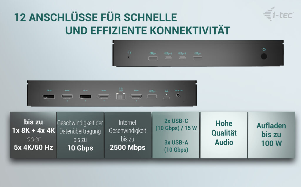 i-tec Universal 5x 4K/60Hz Display Docking Station + Power Delivery 100W