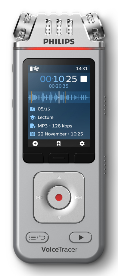 Philips DVT4115 Digital Voice Tracer Tarjeta flash Cromo, Plata