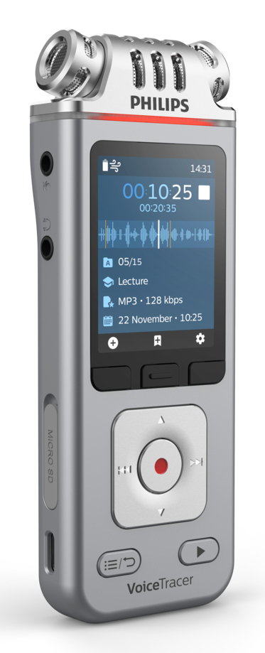 Philips DVT4115 Digital Voice Tracer Flash card Chrome, Silver