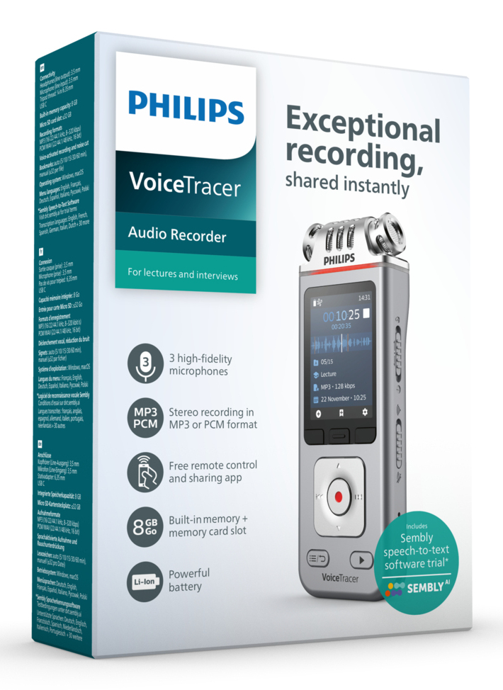 Philips DVT4115 Digital Voice Tracer Flash card Chrome, Silver