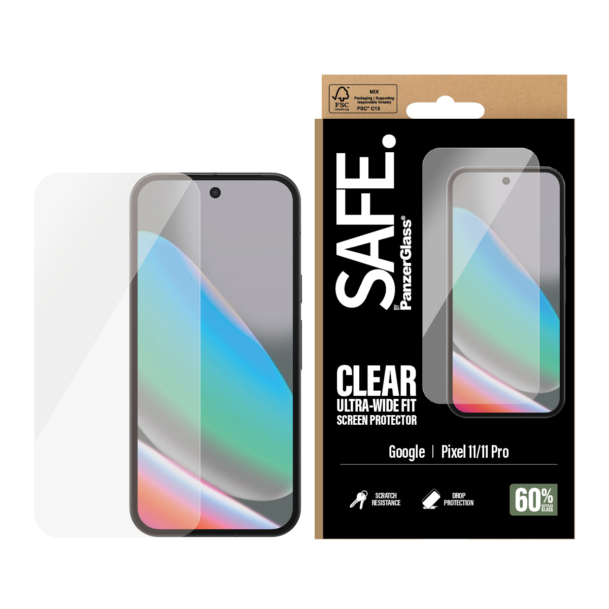 PanzerGlass SAFE. by � Screen Protector Google Pixel 11 | 11 Pro | Ultra-Wide Fit Pellicola proteggischermo trasparente 1 pz