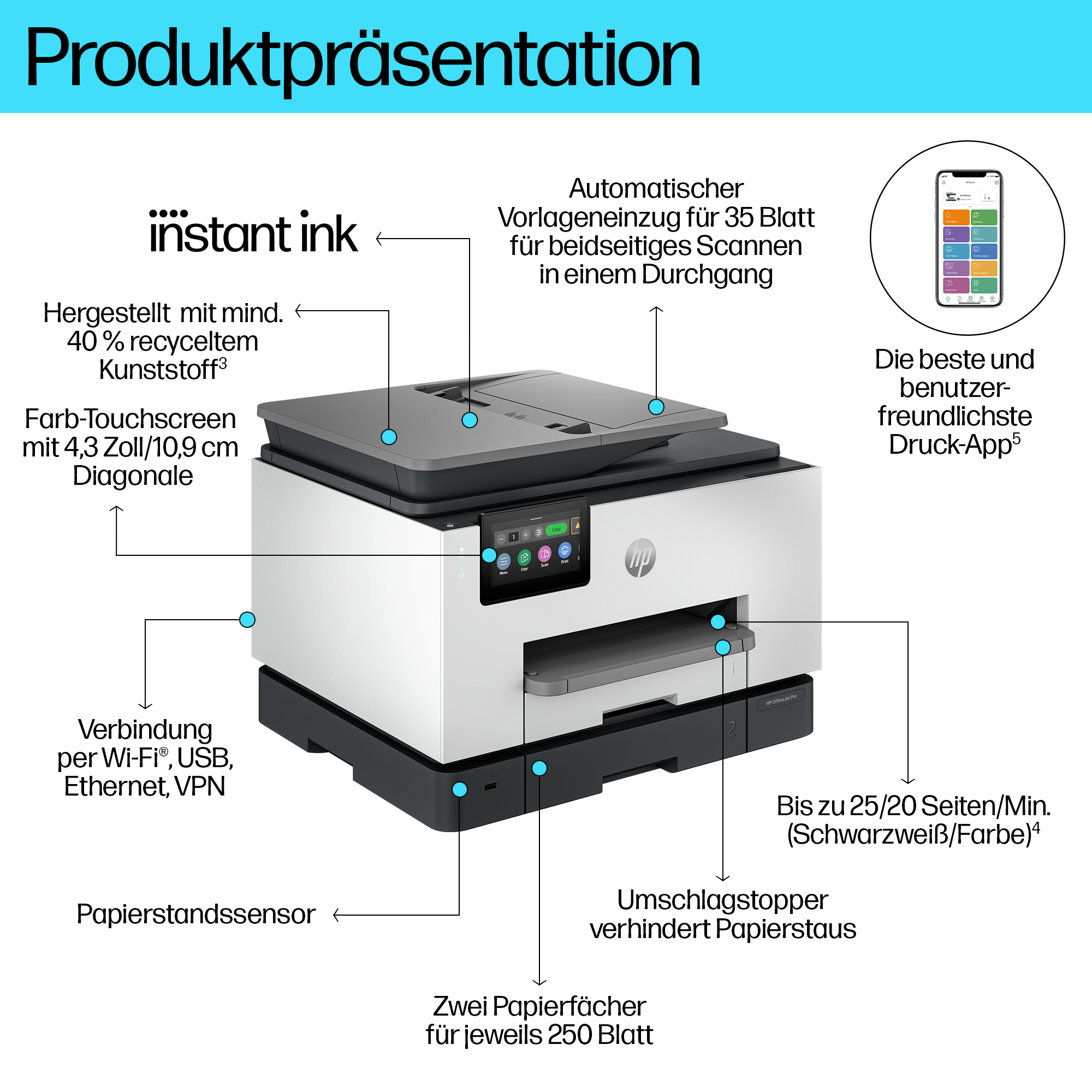 HP OfficeJet Pro Par 9132e Sans fil All-in-One Couleur Imprimante, Instant Ink; Impression recto-verso