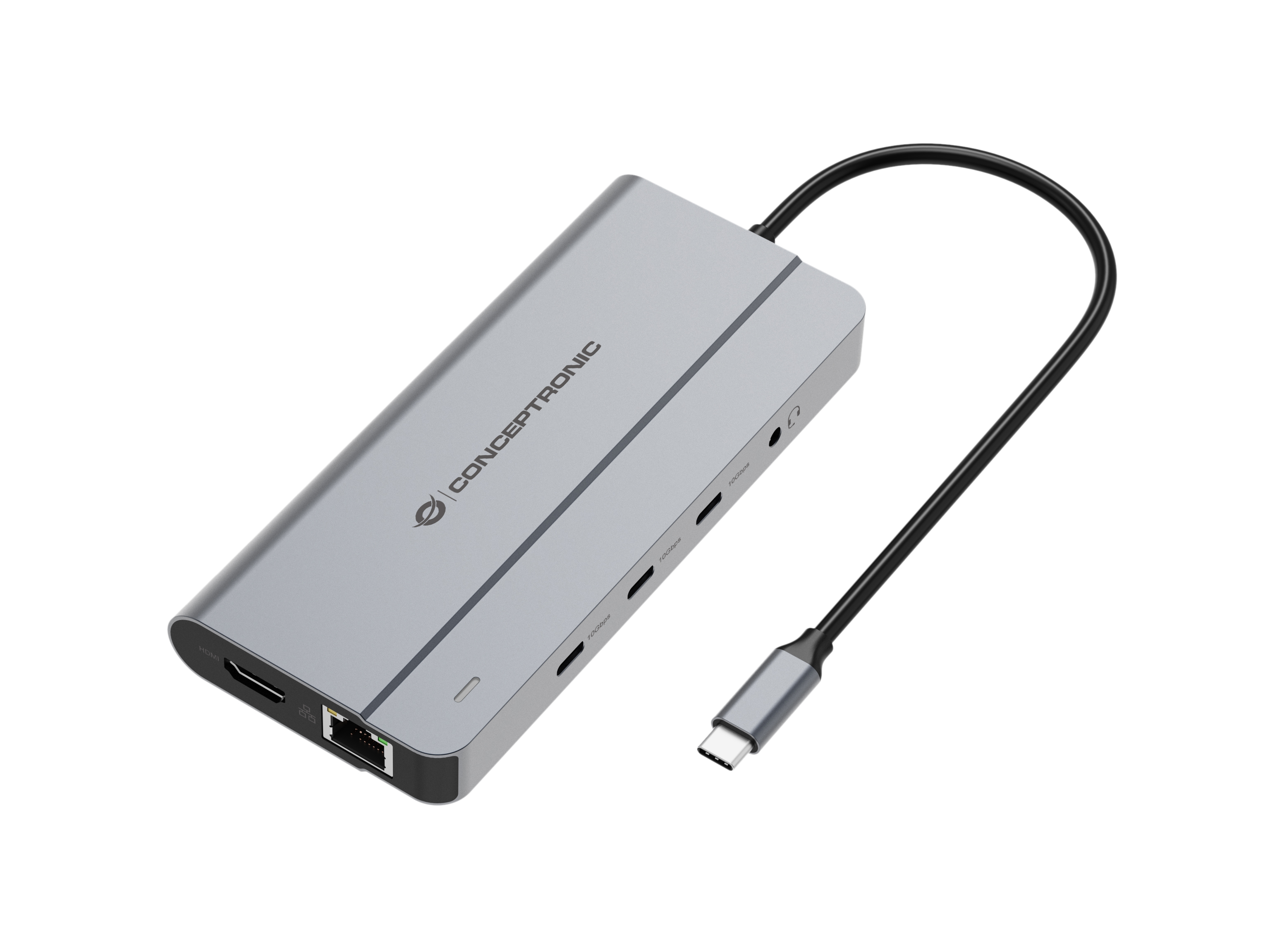 Conceptronic DONN34G 10-in-1 USB 3.2 Gen 2 MST Docking Station, 4K60Hz HDMI, 8K30Hz DisplayPort, GbE, USB-C 10Gbps x 3, USB-A 480Mbps x 2, Audio, 100W USB PD