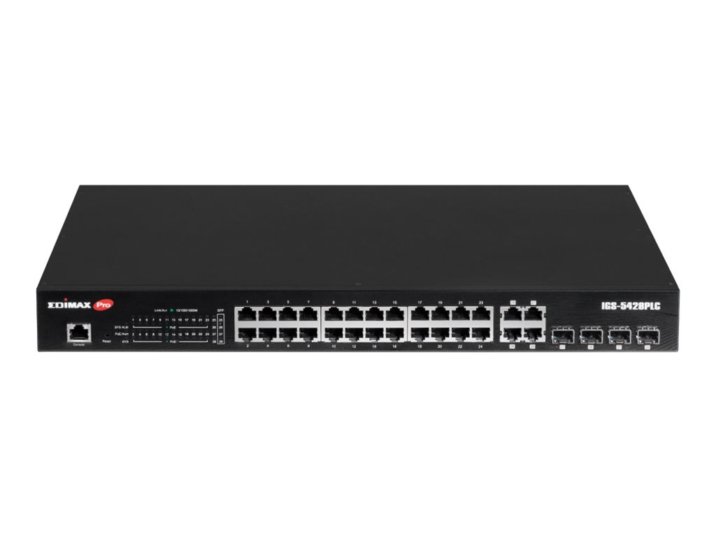 Edimax Pro IGS-5428PLC - Switch - Industrie, berwachung, VLAN, PoE+, Web, Smart - Smart - 24 x 10/100/1000 (PoE+)