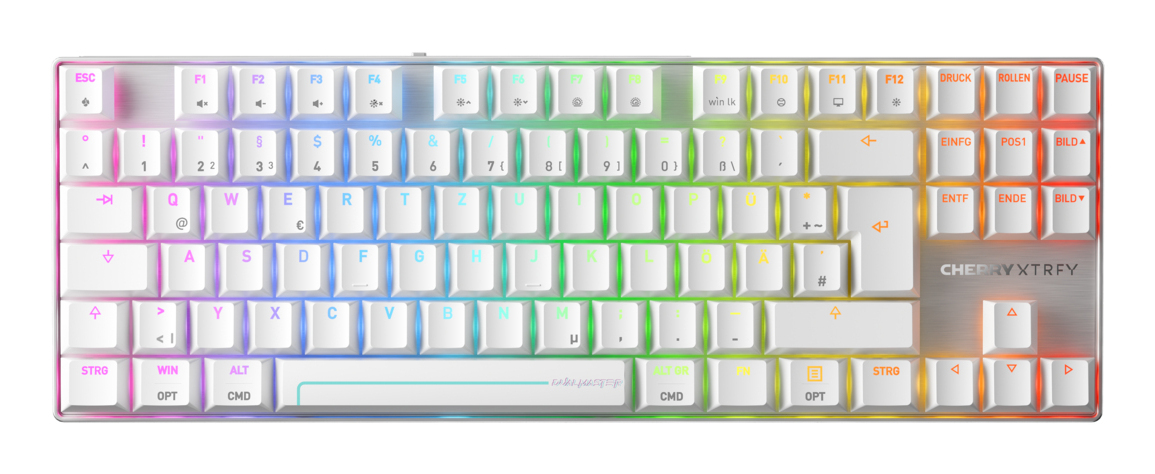 CHERRY MX 8.2 Pro TMR Wireless clavier Gaming USB + RF Wireless + Bluetooth QWERTZ Allemand Argent, Blanc