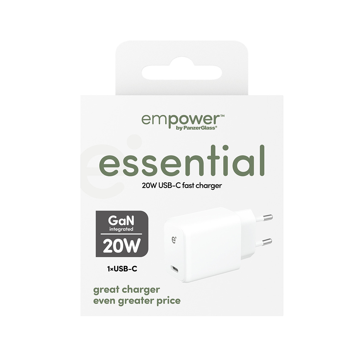 PanzerGlass empower by � essential 20W Charger Single USB-C | EU Plug | Silver White Bianco