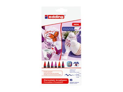 EDDING 4200 porcelain - Pinselstift - f�r Glas, Keramik, Porzellan - Rot, Orange, braun, rosa, Karminrot, Crimson Lake - Wasserbasierte Pigmenttinte - 1-4 mm (Packung mit 6)