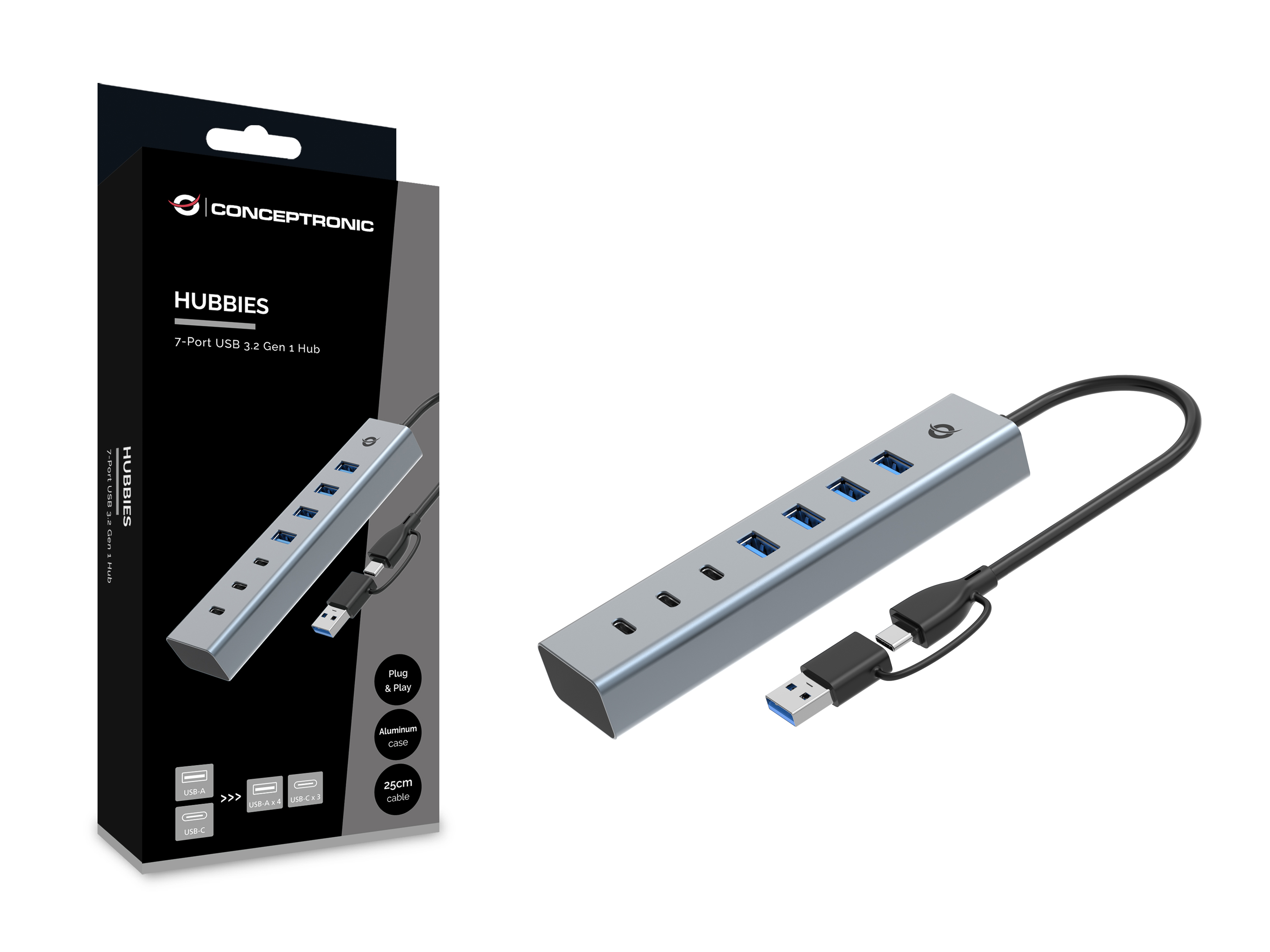 Conceptronic HUBBIES20G hub de interfaz USB 3.2 Gen 1 (3.1 Gen 1) Type-C 5000 Mbit/s Gris