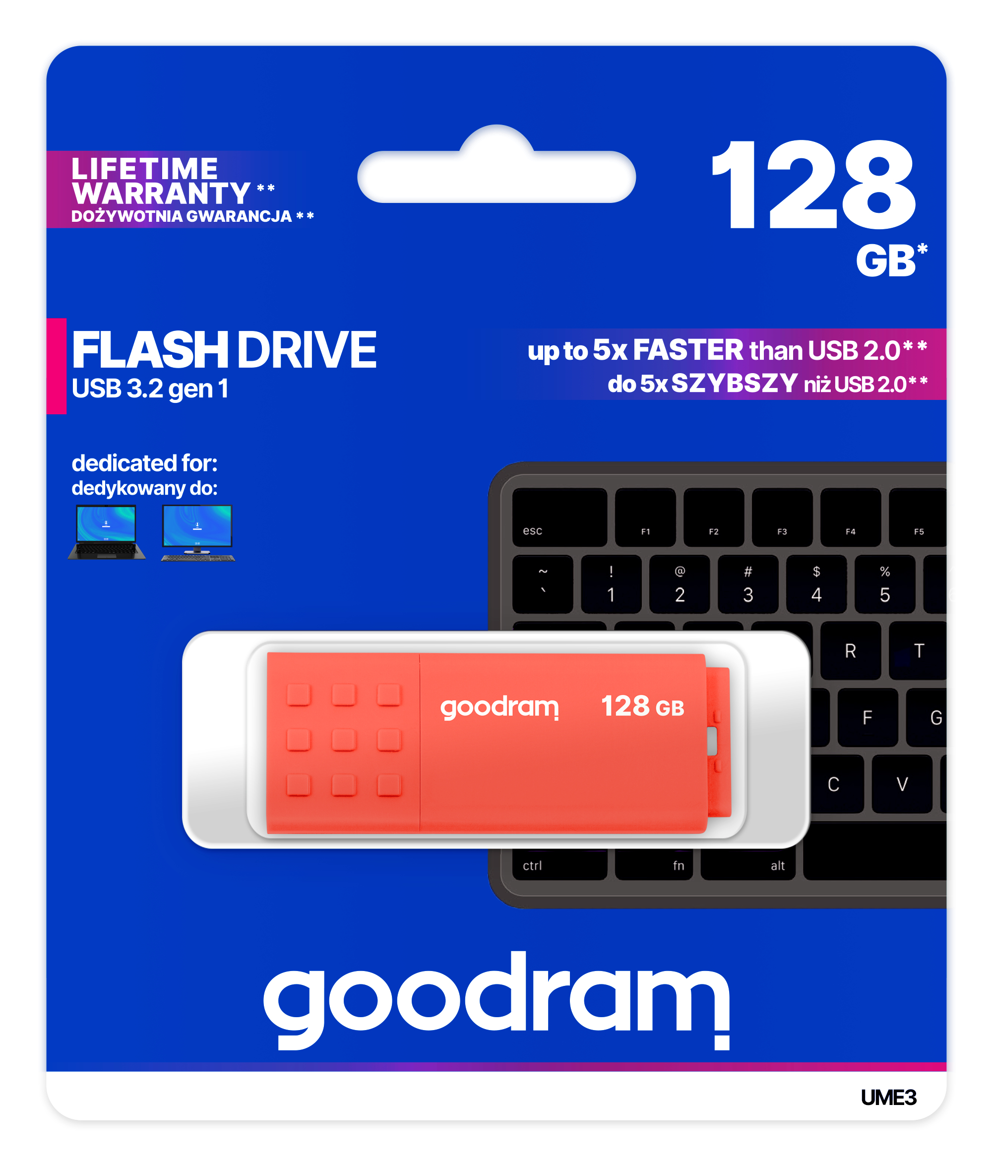 Goodram UME3 unit� flash USB 128 GB USB tipo A 3.2 Gen 1 (3.1 Gen 1) Arancione