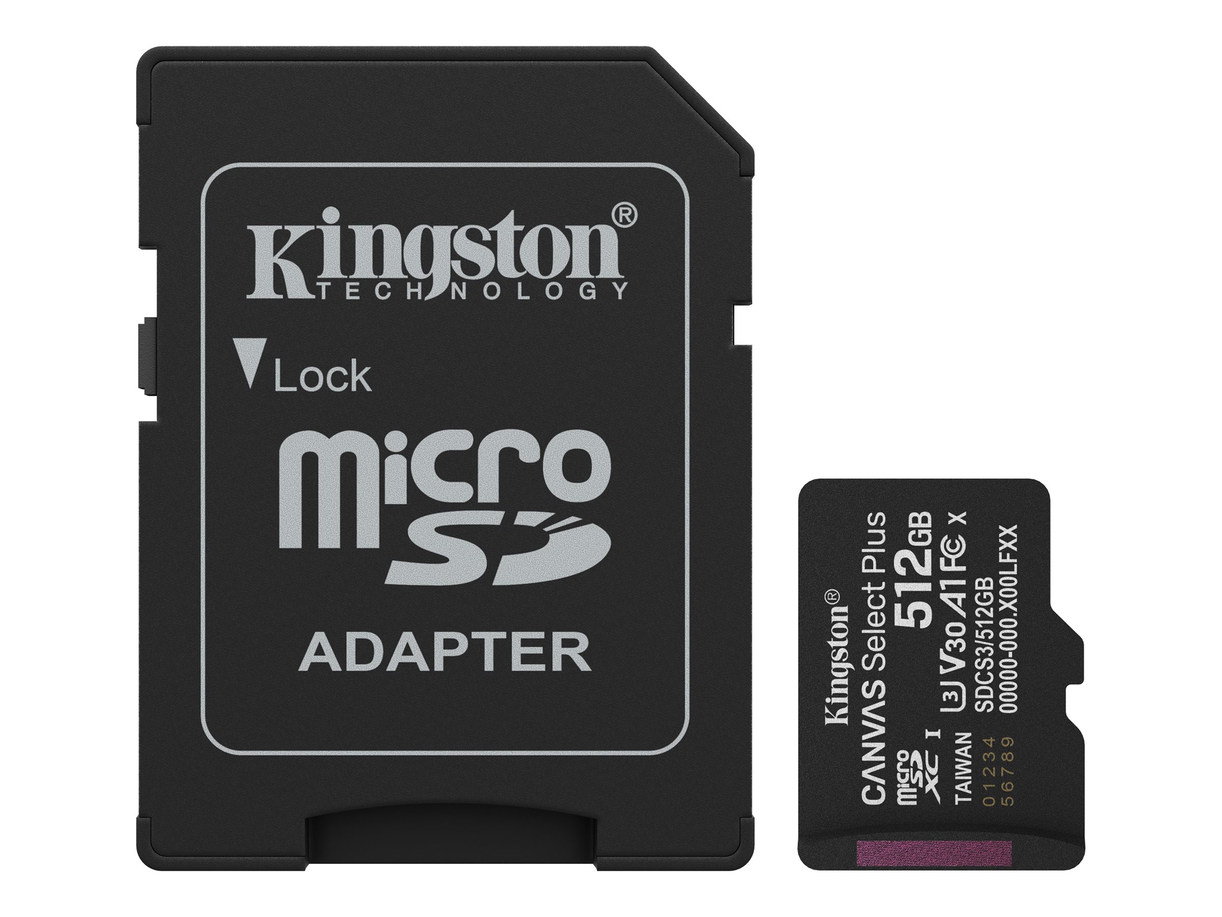 Kingston Technology 512GB microSDXC Canvas Select Plus Gen3 150MB/s A1 Card + Adapter