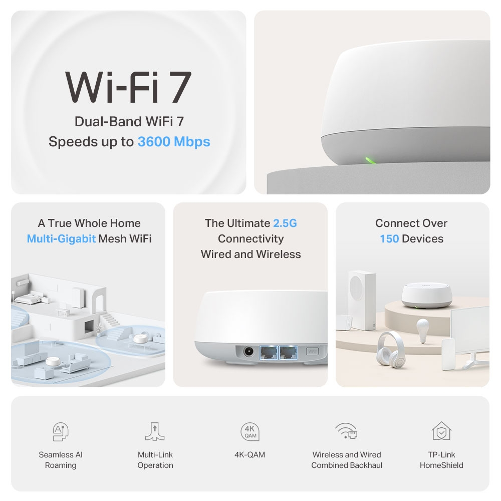 TP-Link DECO BE25(1-PACK) sistema Wi-Fi Mesh (Wi-Fi en malla) Doble banda (2,4 GHz / 5 GHz) Wi-Fi 7 (802.11be) Blanco 2 Interno