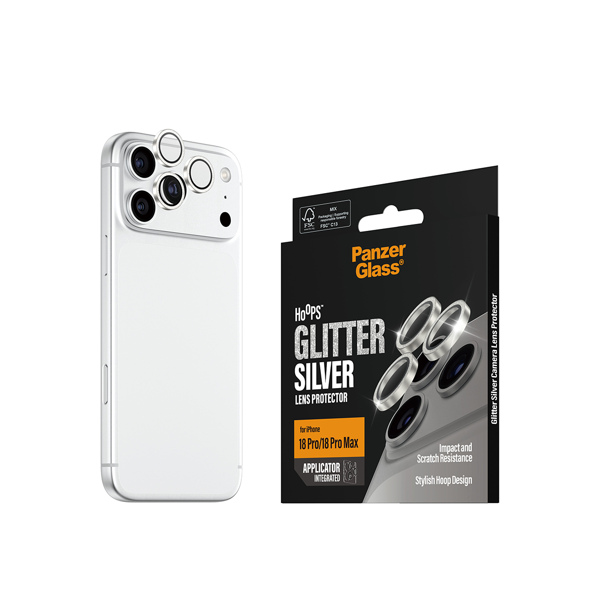 PanzerGlass � Hoops� Camera Lens Protector Glitter Silver iPhone 18 Pro | 18 Pro Max Protector de pantalla 1 pieza(s)