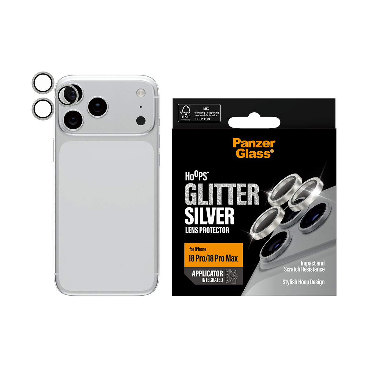 PanzerGlass � Hoops� Camera Lens Protector Glitter Silver iPhone 18 Pro | 18 Pro Max Protector de pantalla 1 pieza(s)
